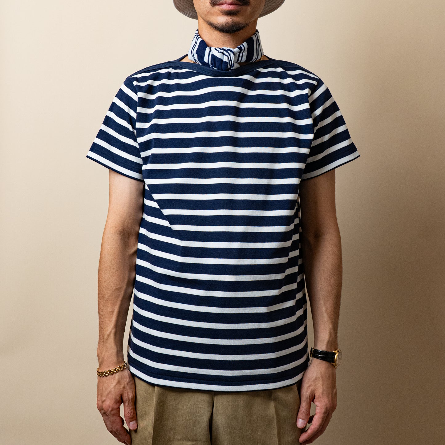 BRETON SHIRT "GERALD" NAVY × WHITE BORDER S/S