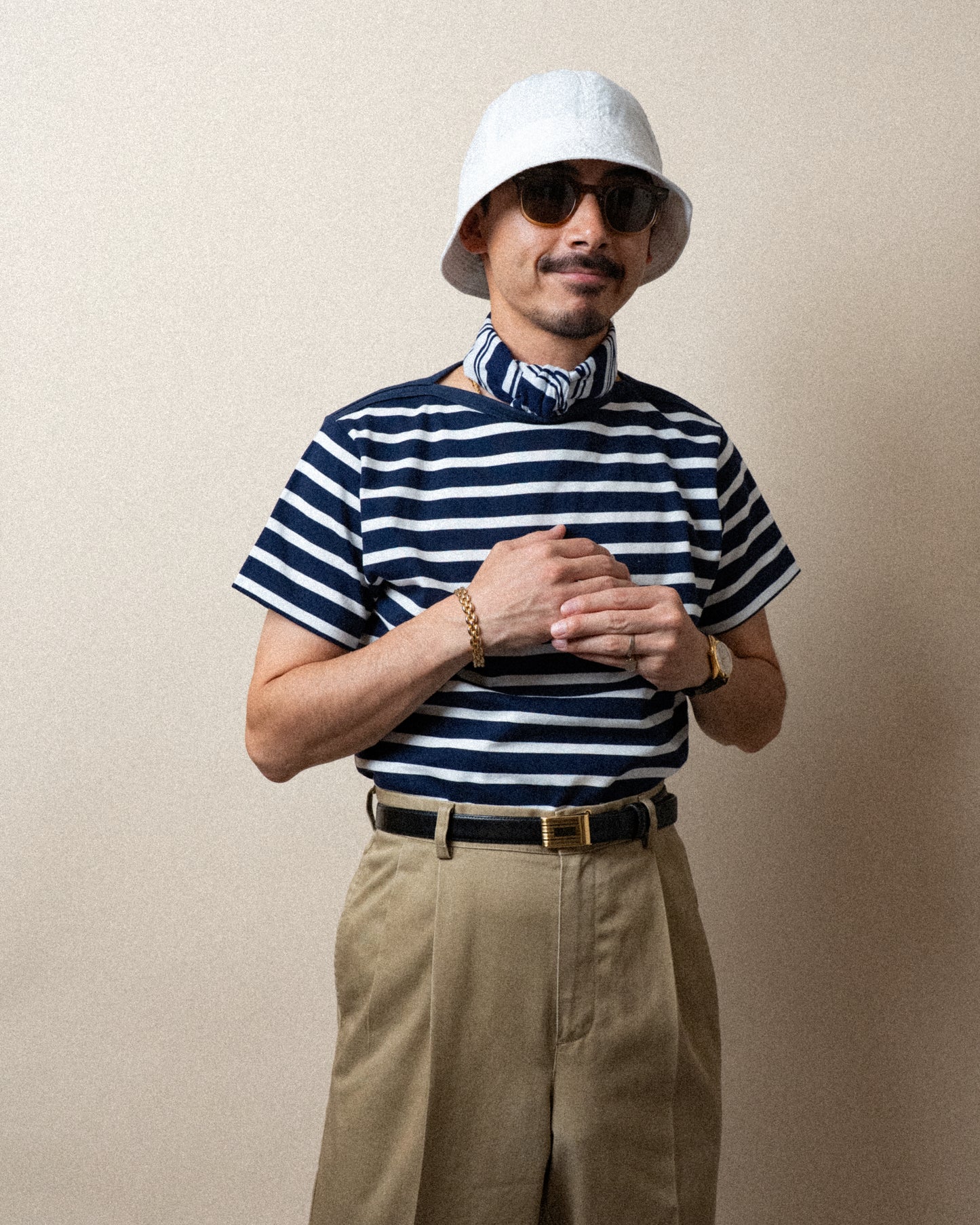 BRETON SHIRT "GERALD" NAVY × WHITE BORDER S/S