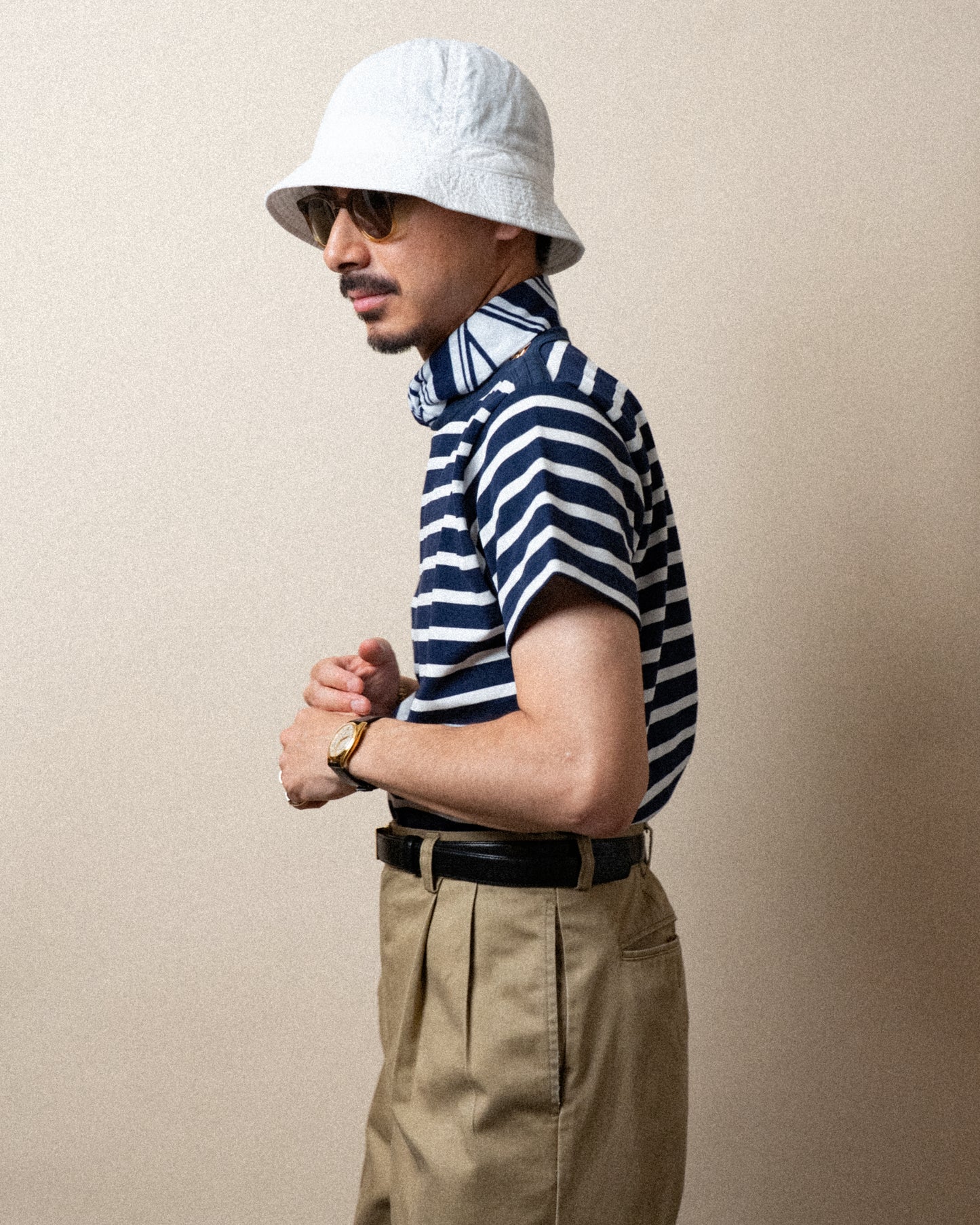 BRETON SHIRT "GERALD" NAVY × WHITE BORDER S/S