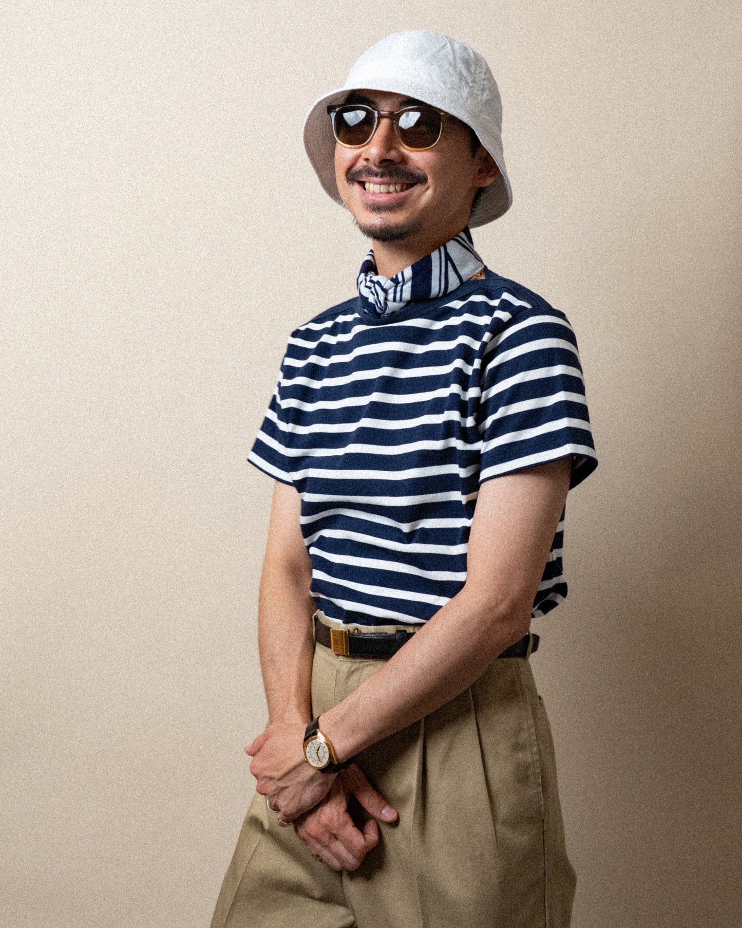 BRETON SHIRT "GERALD" NAVY × WHITE BORDER S/S