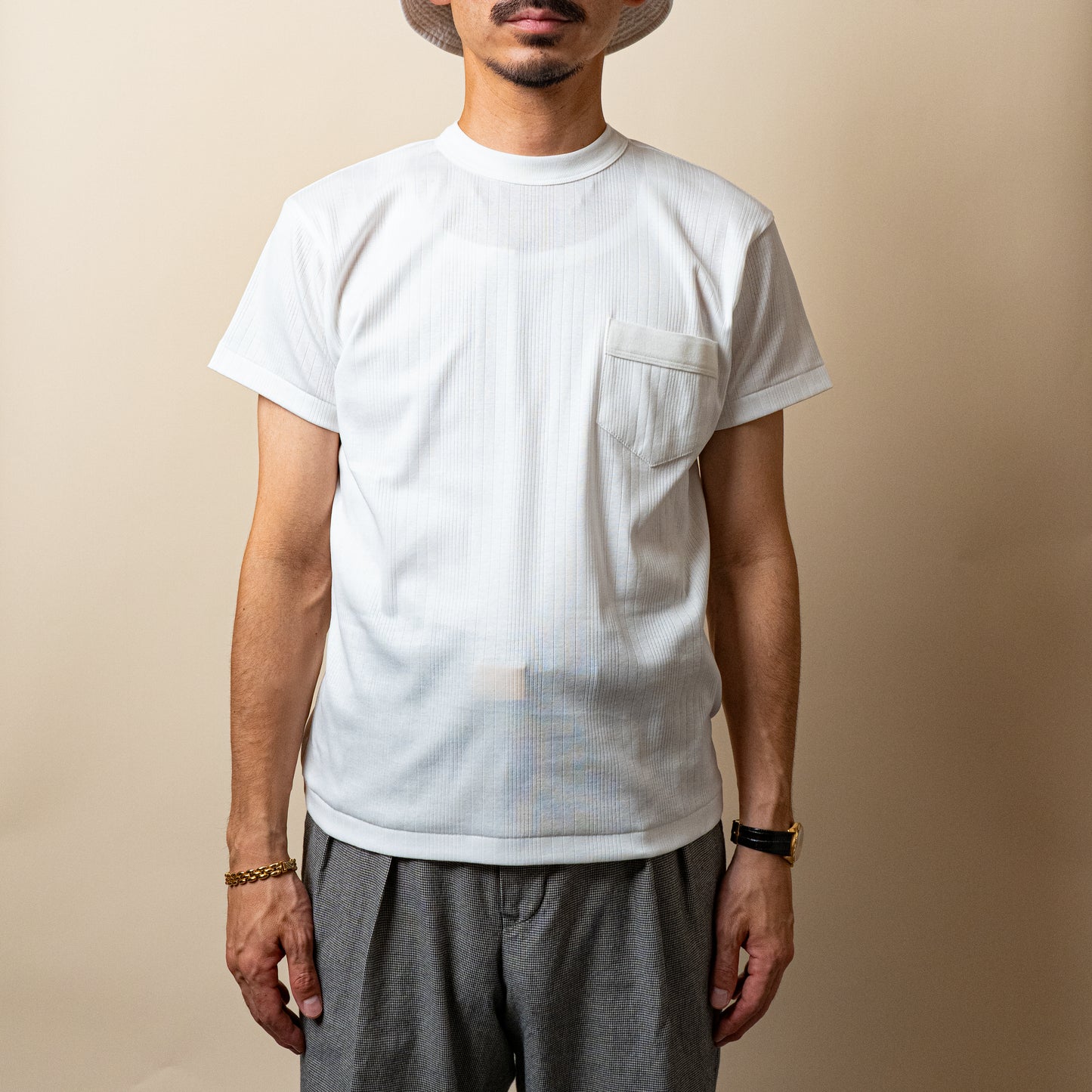 RANDOM RIB COTTON TEE SHIRT WHITE