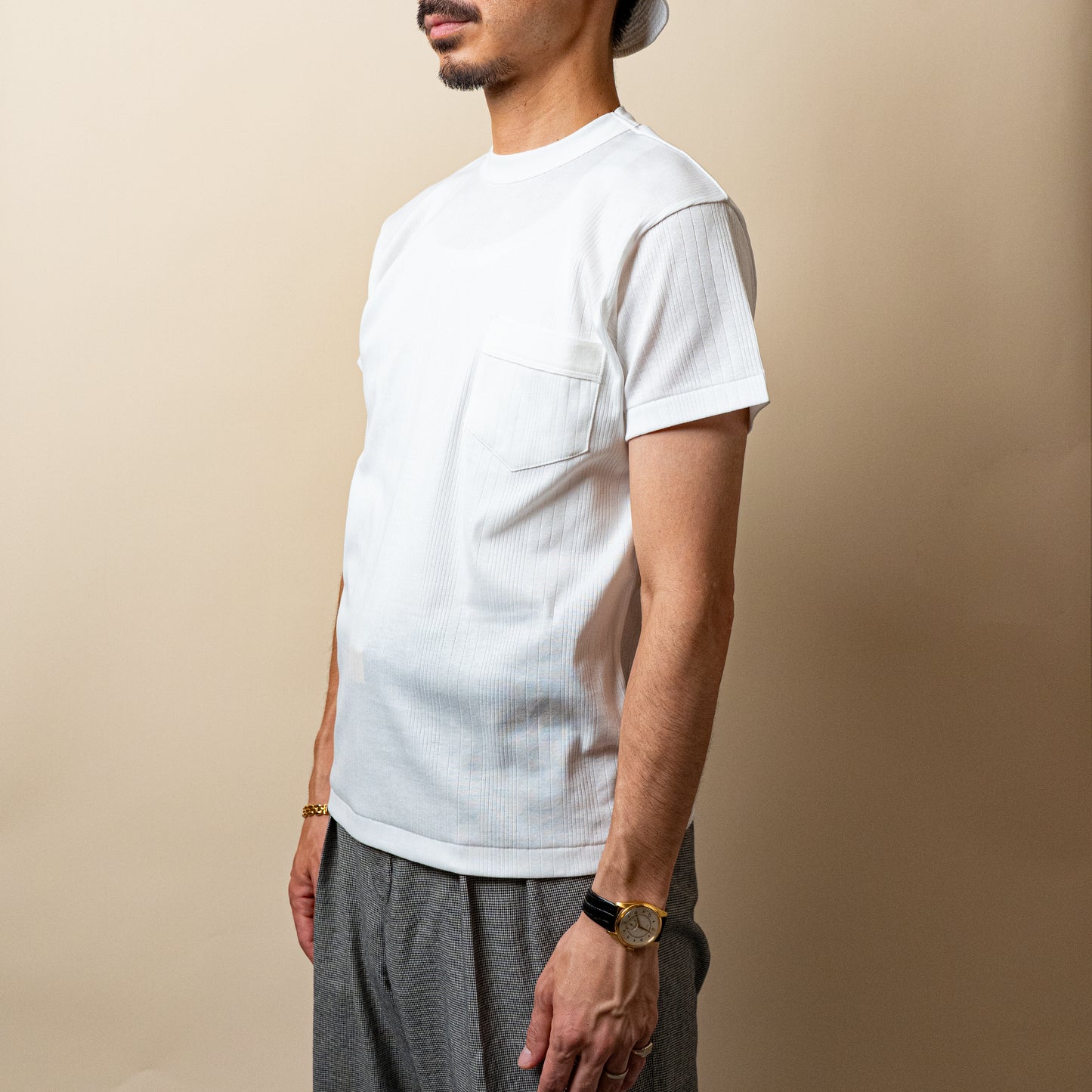 RANDOM RIB COTTON TEE SHIRT WHITE