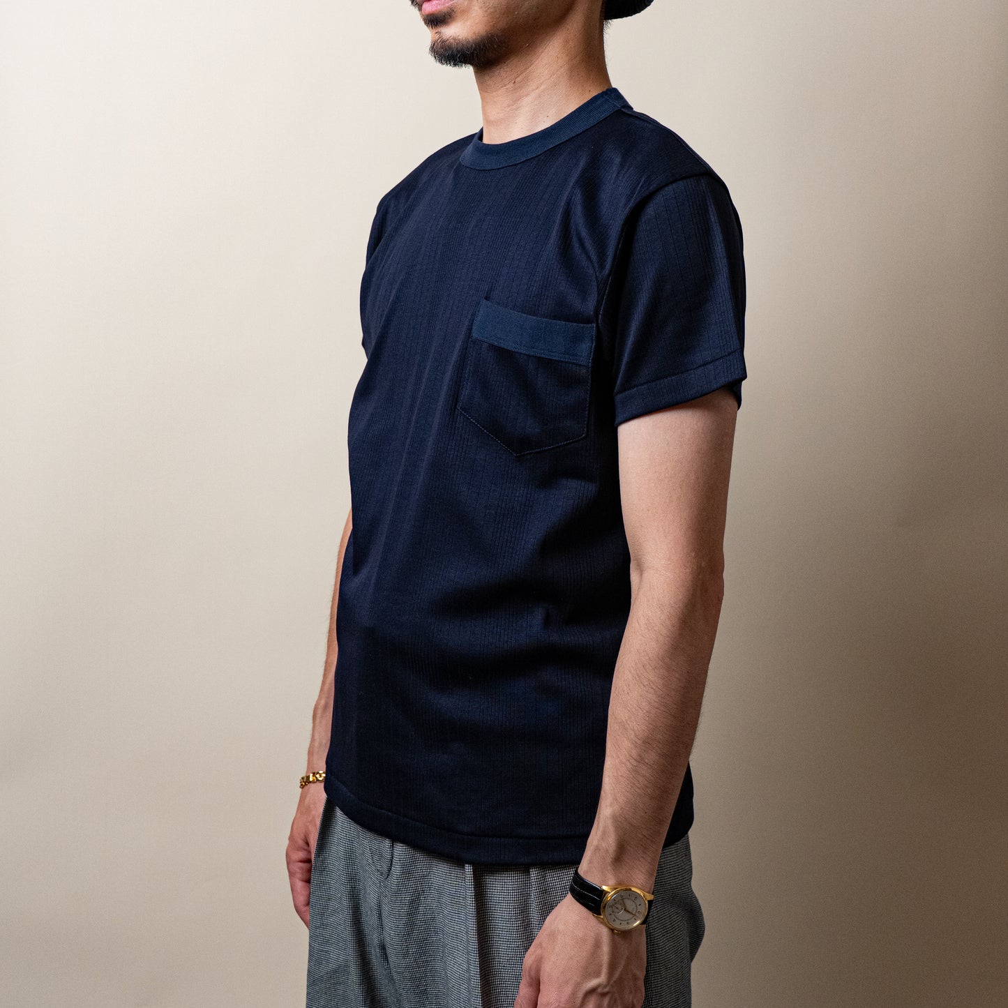 RANDOM RIB COTTON TEE SHIRT NAVY