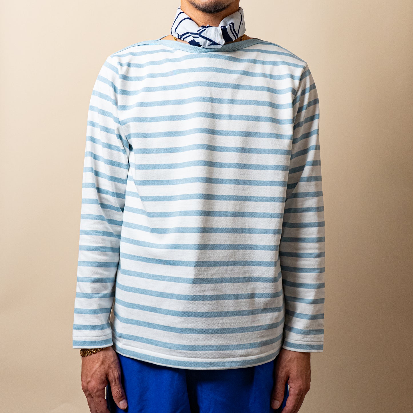 BRETON SHIRT "GERALD" SAX × WHITE BORDER L/S