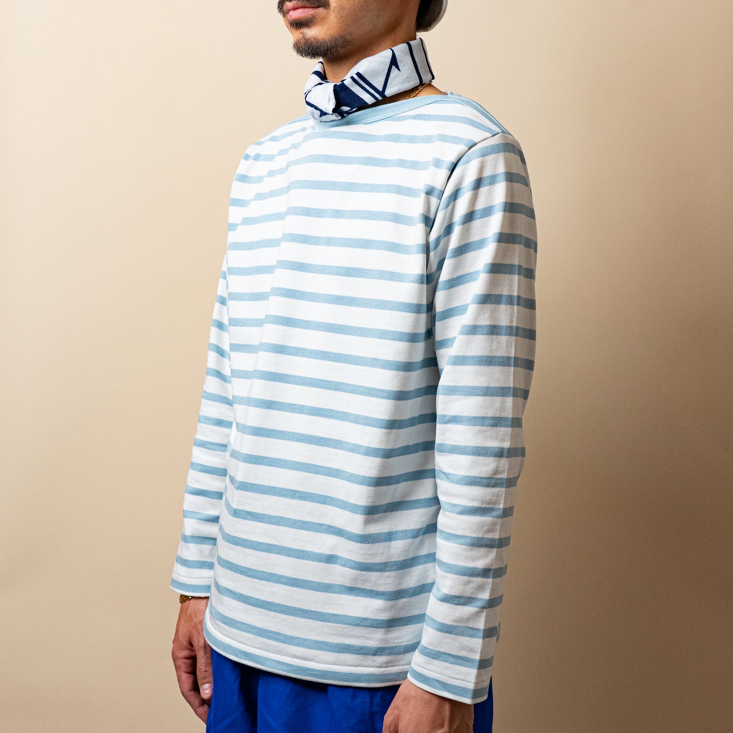 BRETON SHIRT "GERALD" SAX × WHITE BORDER L/S