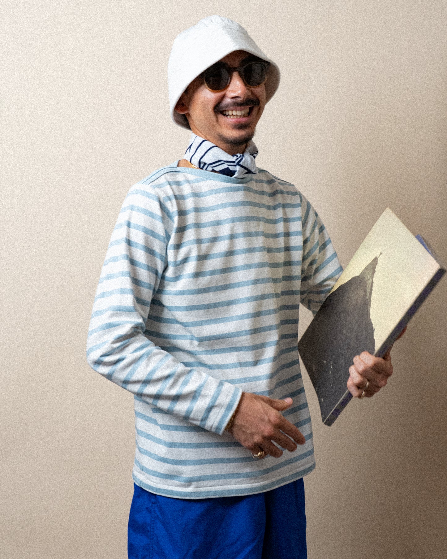 BRETON SHIRT "GERALD" SAX × WHITE BORDER L/S