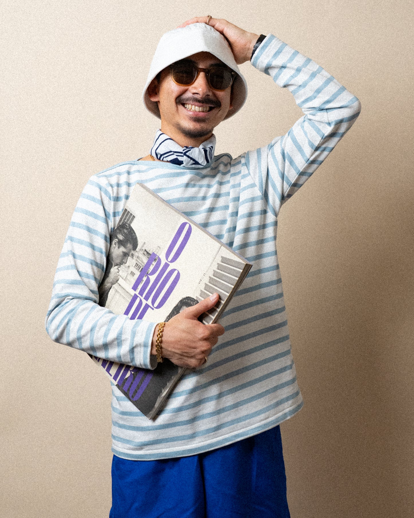 BRETON SHIRT "GERALD" SAX × WHITE BORDER L/S