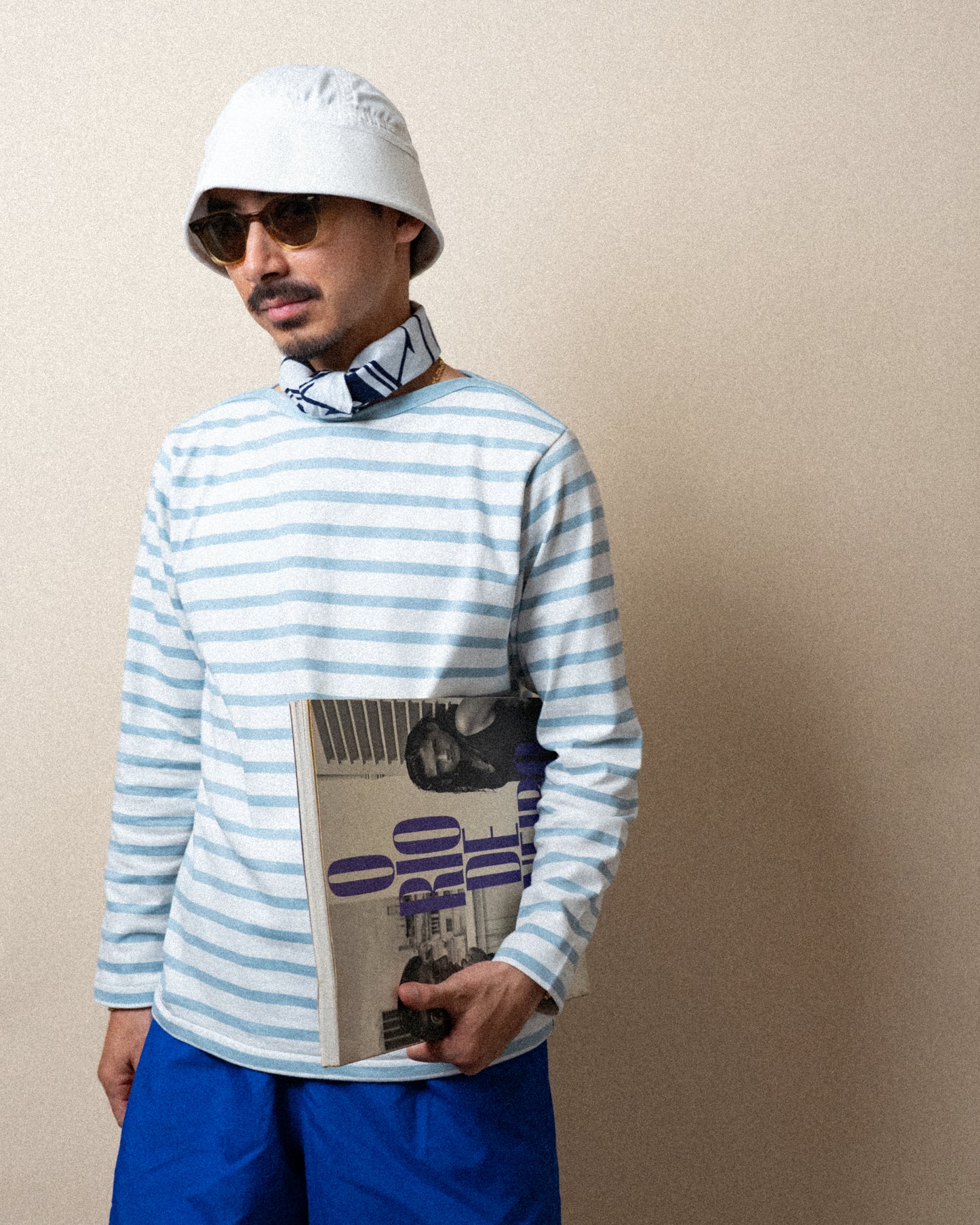 BRETON SHIRT "GERALD" SAX × WHITE BORDER L/S