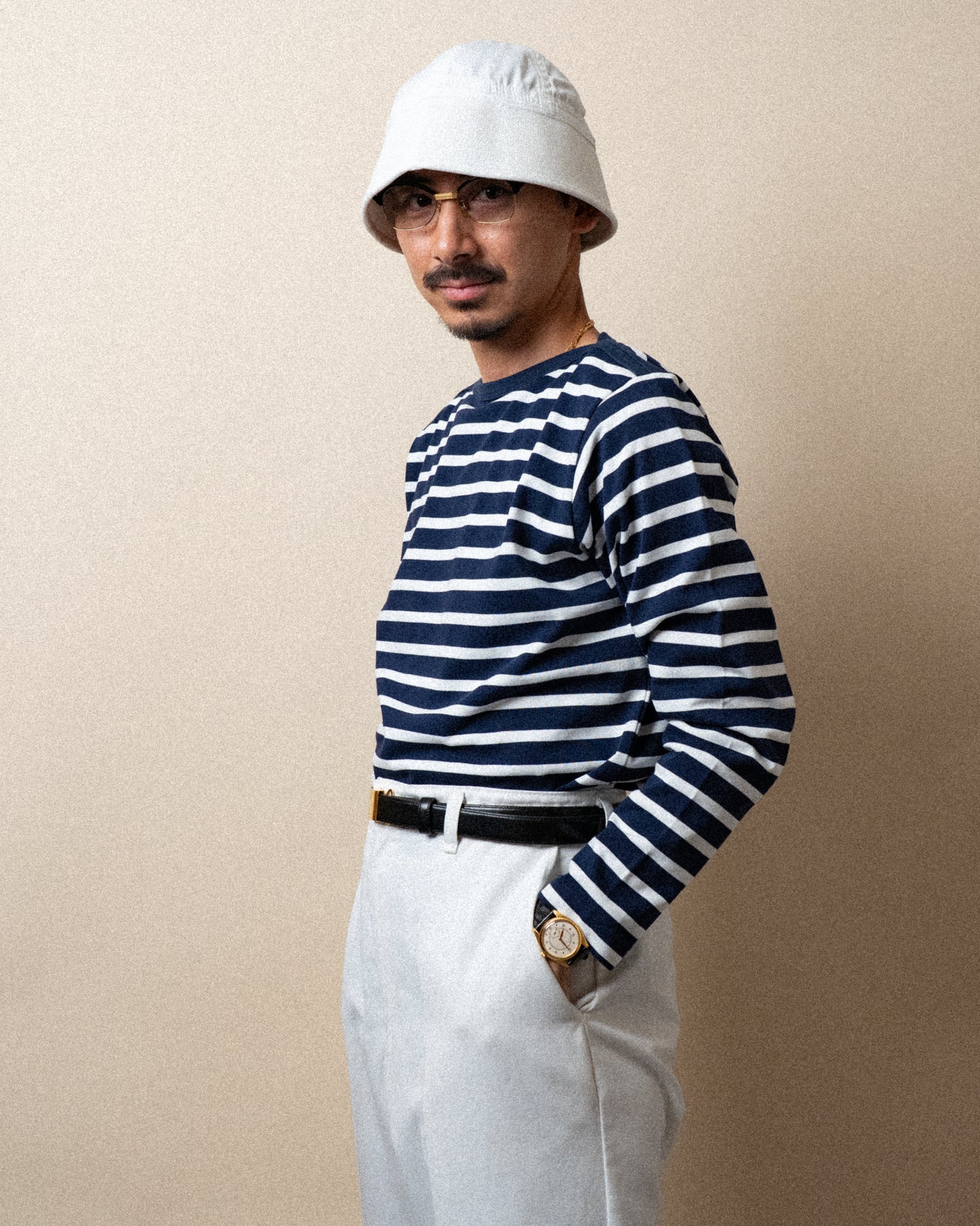 BRETON SHIRT "GERALD" NAVY × WHITE BORDER L/S