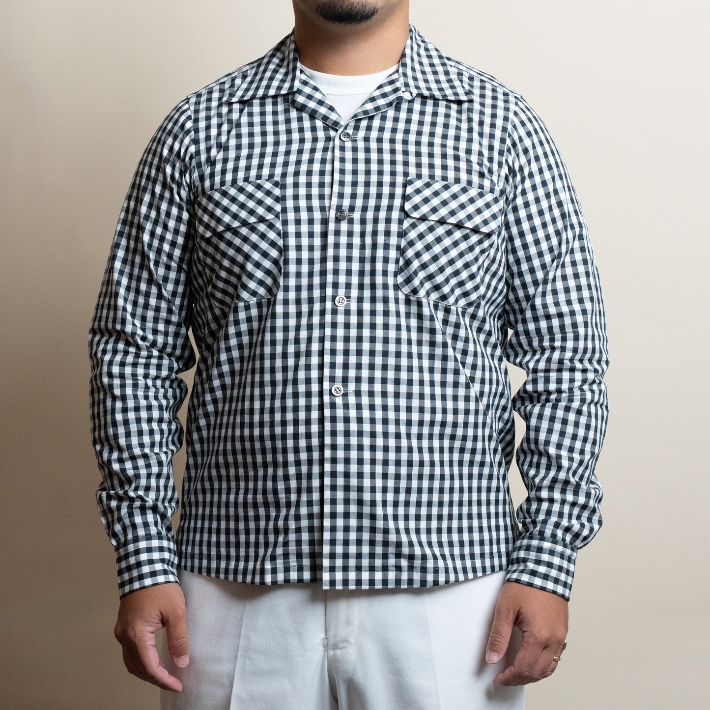 <Made To Order> GINGHAM CHECK OPEN COLLAR SHIRT BLACK