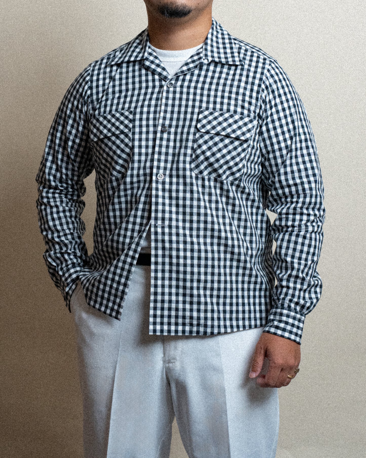 <Made To Order> GINGHAM CHECK OPEN COLLAR SHIRT BLACK