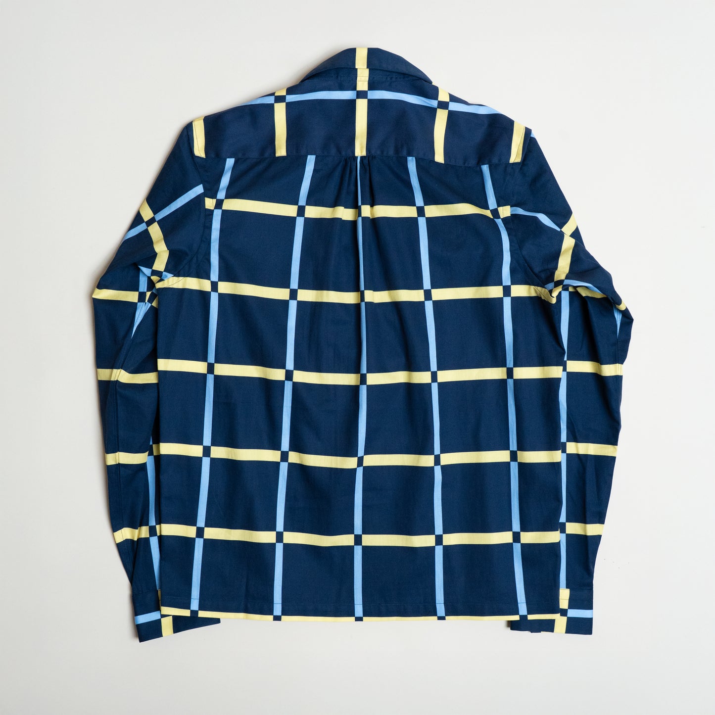 <Made To Order> COTTON PRINTED PLAIDS OPEN COLLAR SHIRT NAVY