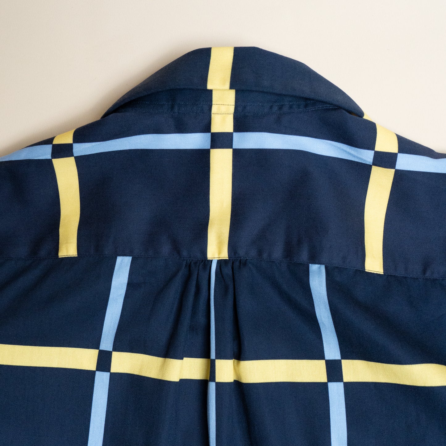<Made To Order> COTTON PRINTED PLAIDS OPEN COLLAR SHIRT NAVY