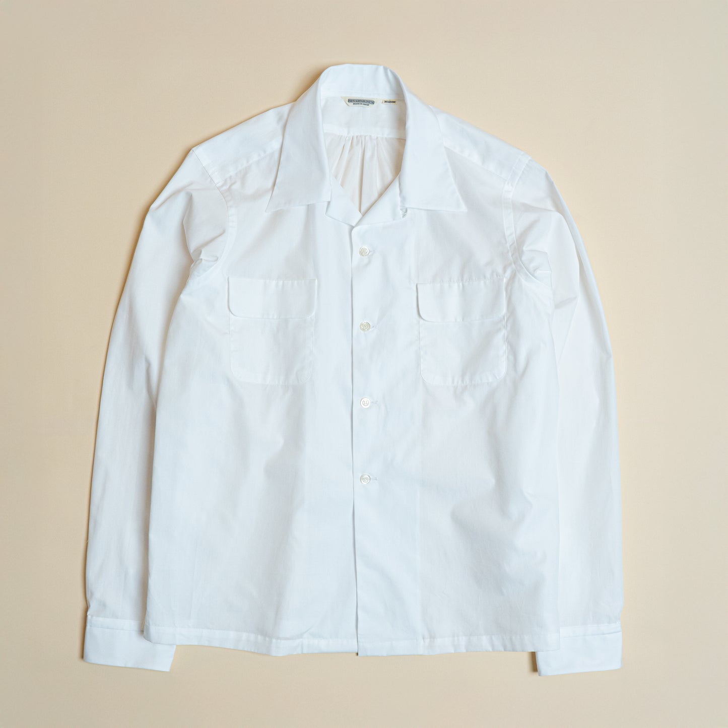 <Made To Order> COTTON BROADCLOTH OPEN COLLAR SHIRT WHITE
