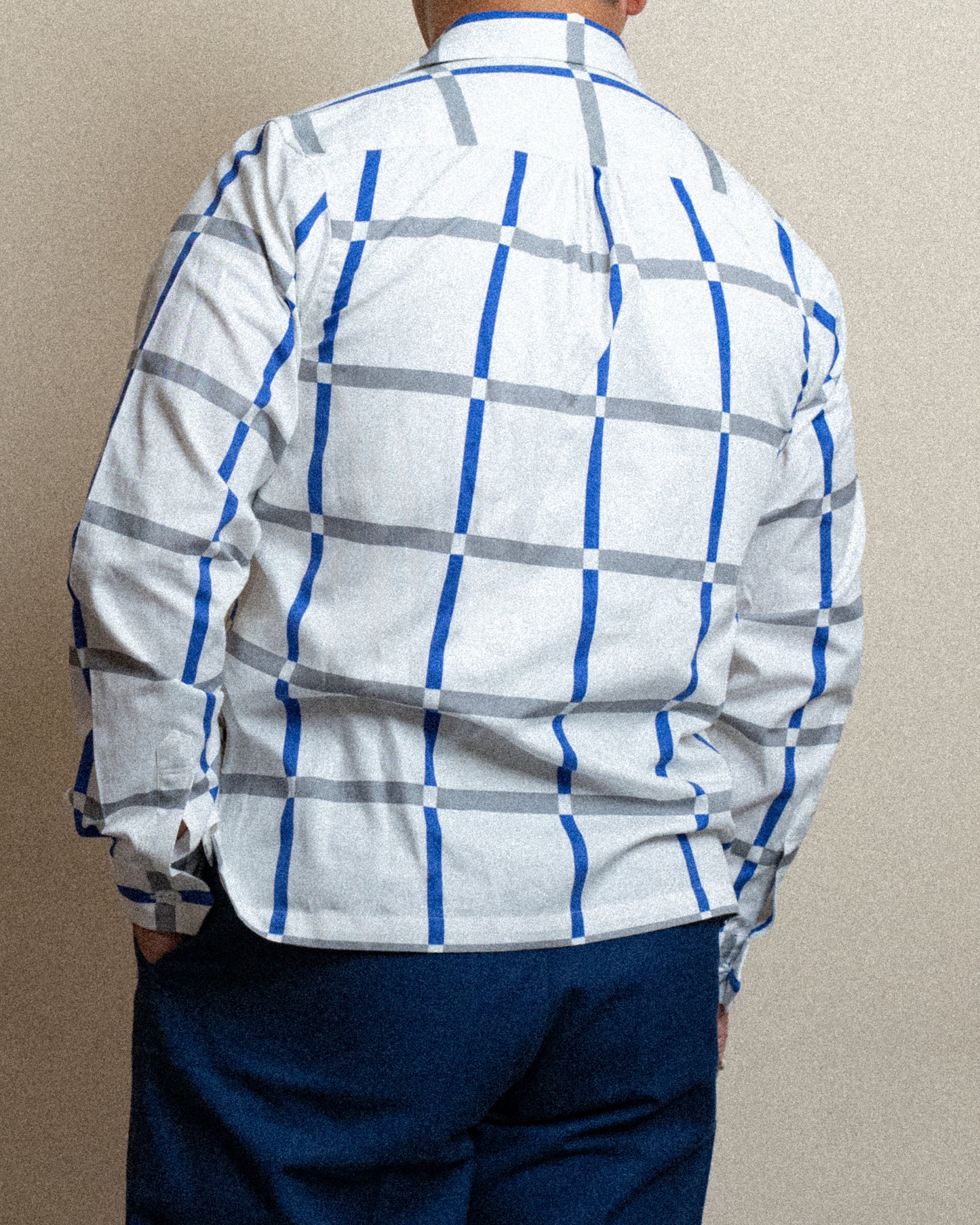 <Made To Order> COTTON PRINTED PLAIDS OPEN COLLAR SHIRT WHITE