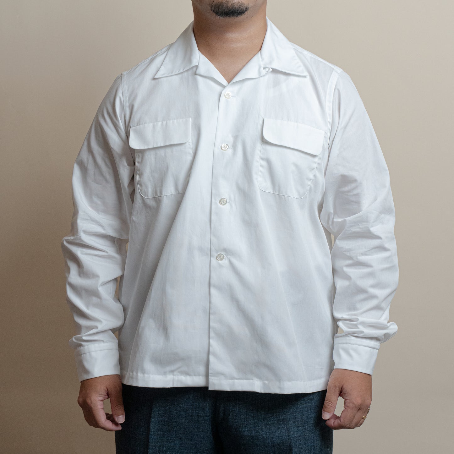 <Made To Order> COTTON BROADCLOTH OPEN COLLAR SHIRT WHITE