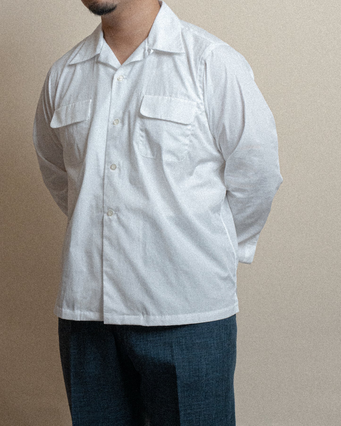 <Made To Order> COTTON BROADCLOTH OPEN COLLAR SHIRT WHITE