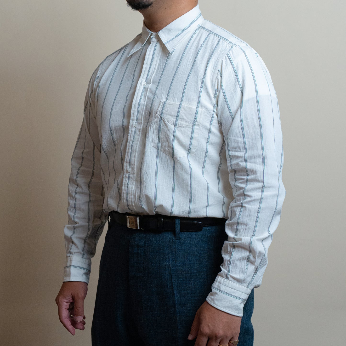 <Made To Order> CLASSIC POINT COLLAR WRINKLE STRIPE SHIRT