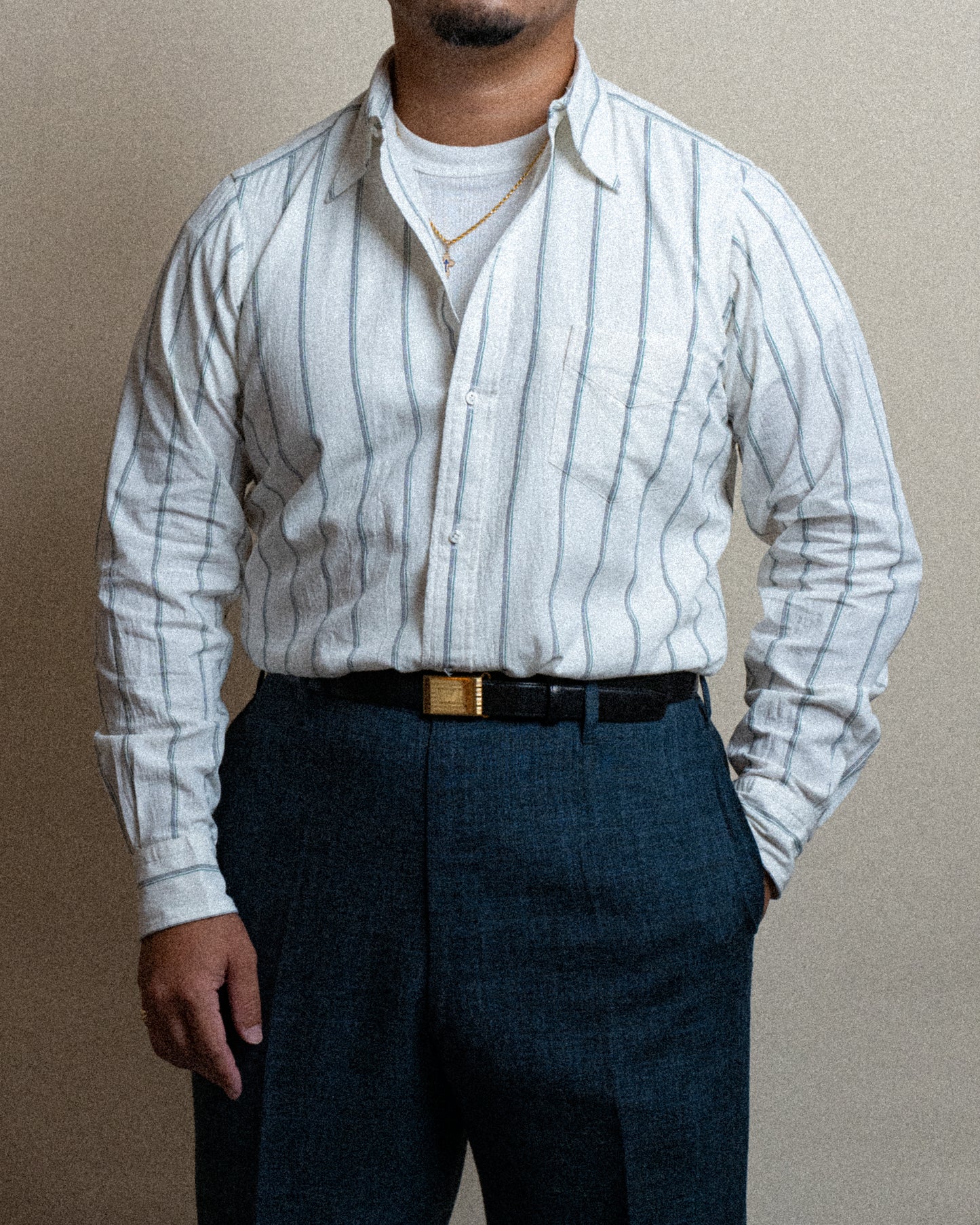 <Made To Order> CLASSIC POINT COLLAR WRINKLE STRIPE SHIRT