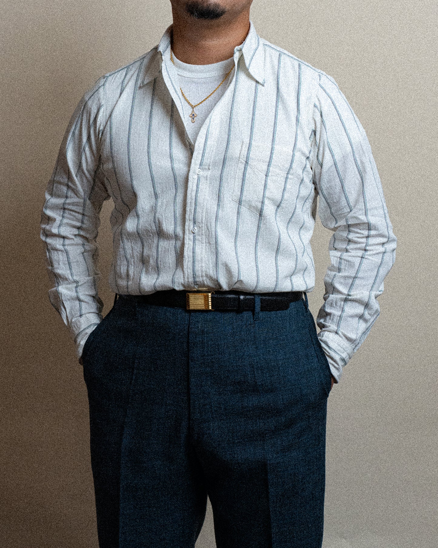 <Made To Order> CLASSIC POINT COLLAR WRINKLE STRIPE SHIRT