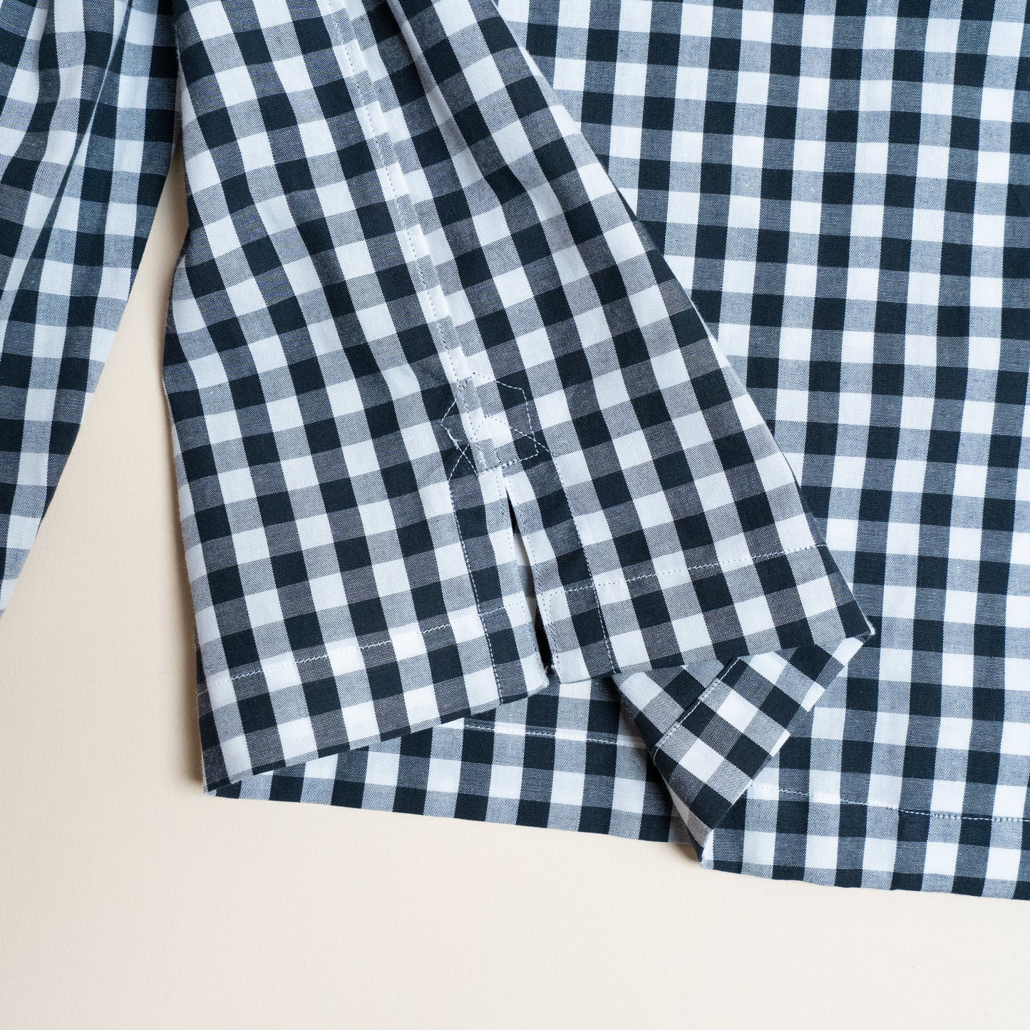 <Made To Order> GINGHAM CHECK OPEN COLLAR SHIRT BLACK