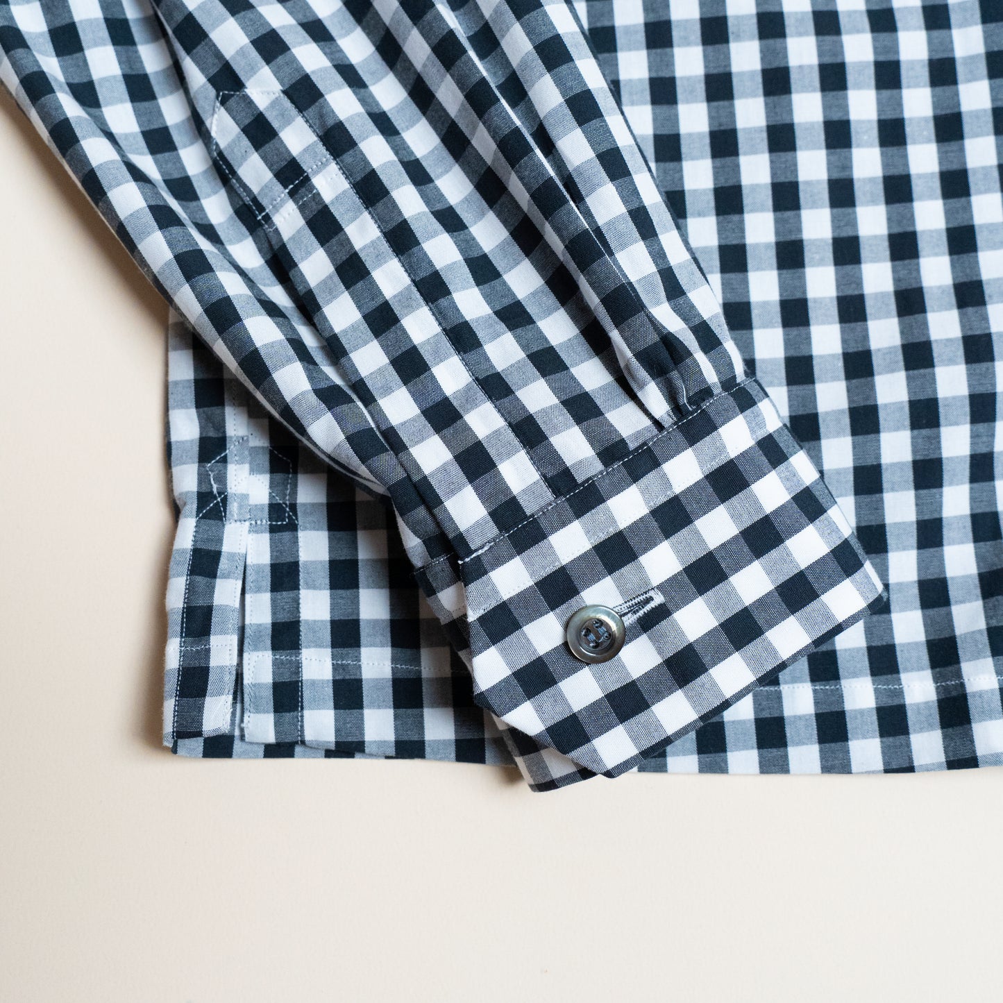 <Made To Order> GINGHAM CHECK OPEN COLLAR SHIRT BLACK