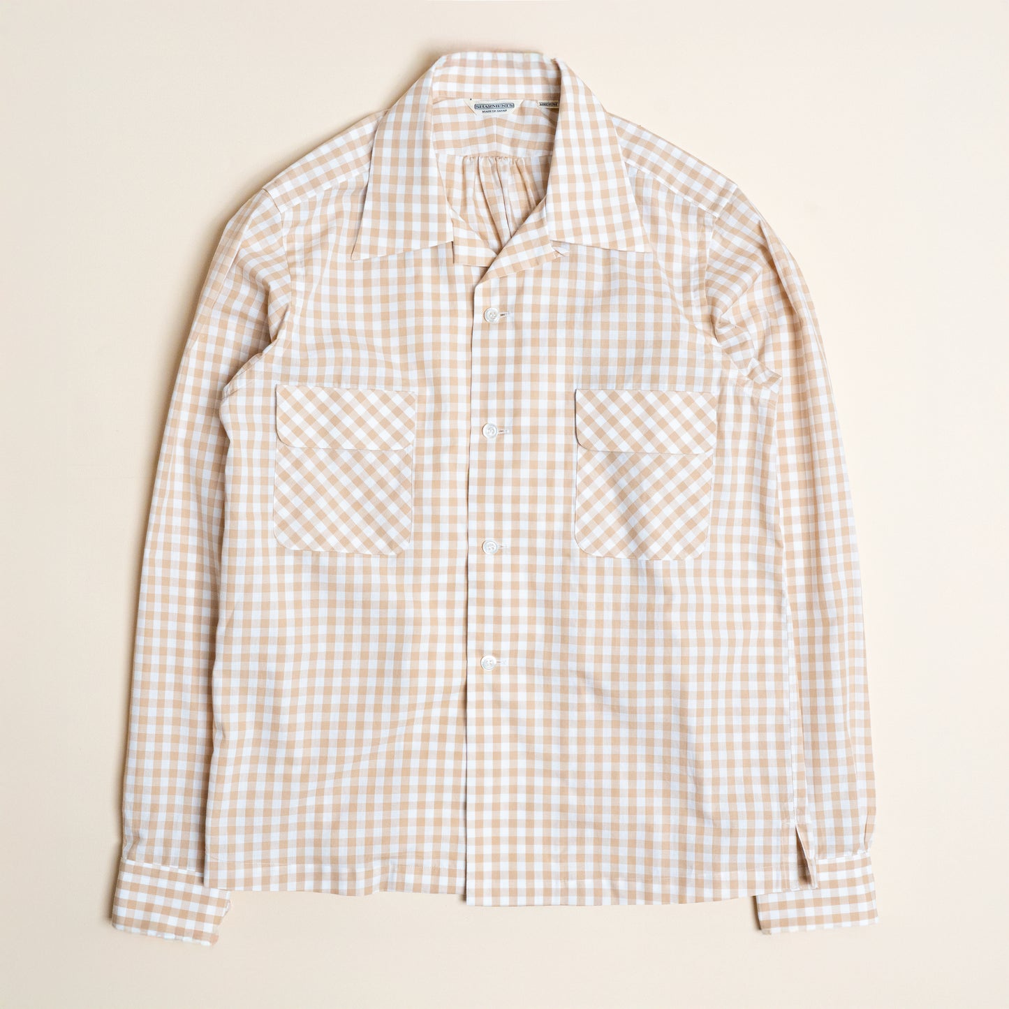 <Made To Order> GINGHAM CHECK OPEN COLLAR SHIRT BEIGE
