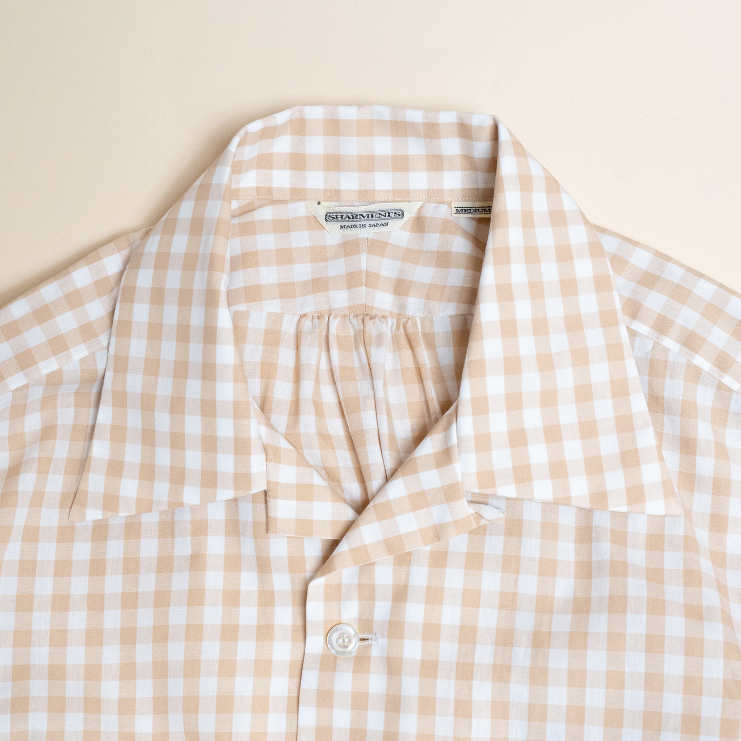 <Made To Order> GINGHAM CHECK OPEN COLLAR SHIRT BEIGE