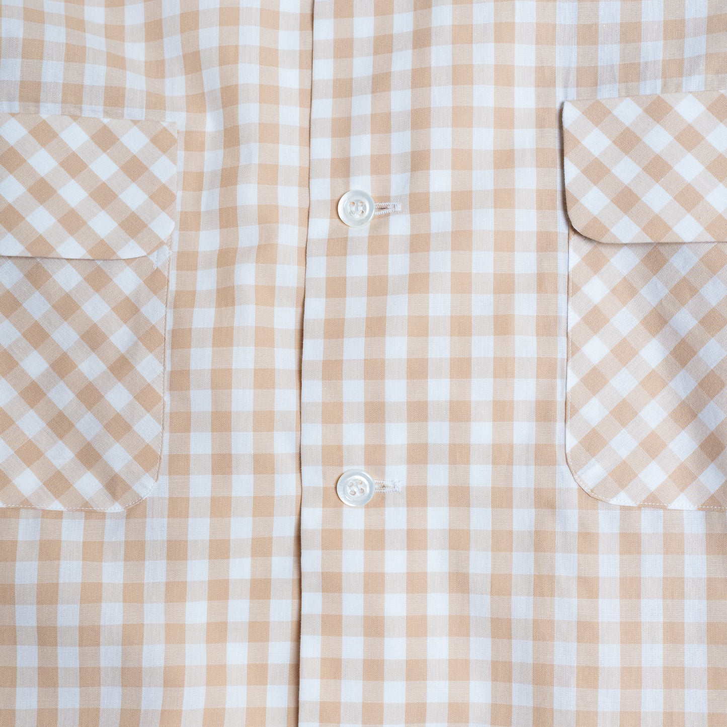 <Made To Order> GINGHAM CHECK OPEN COLLAR SHIRT BEIGE