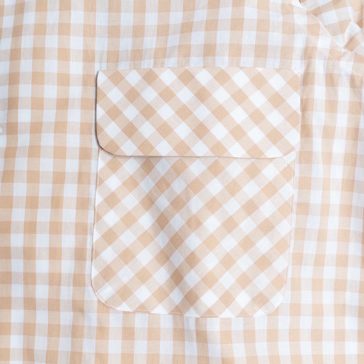 <Made To Order> GINGHAM CHECK OPEN COLLAR SHIRT BEIGE