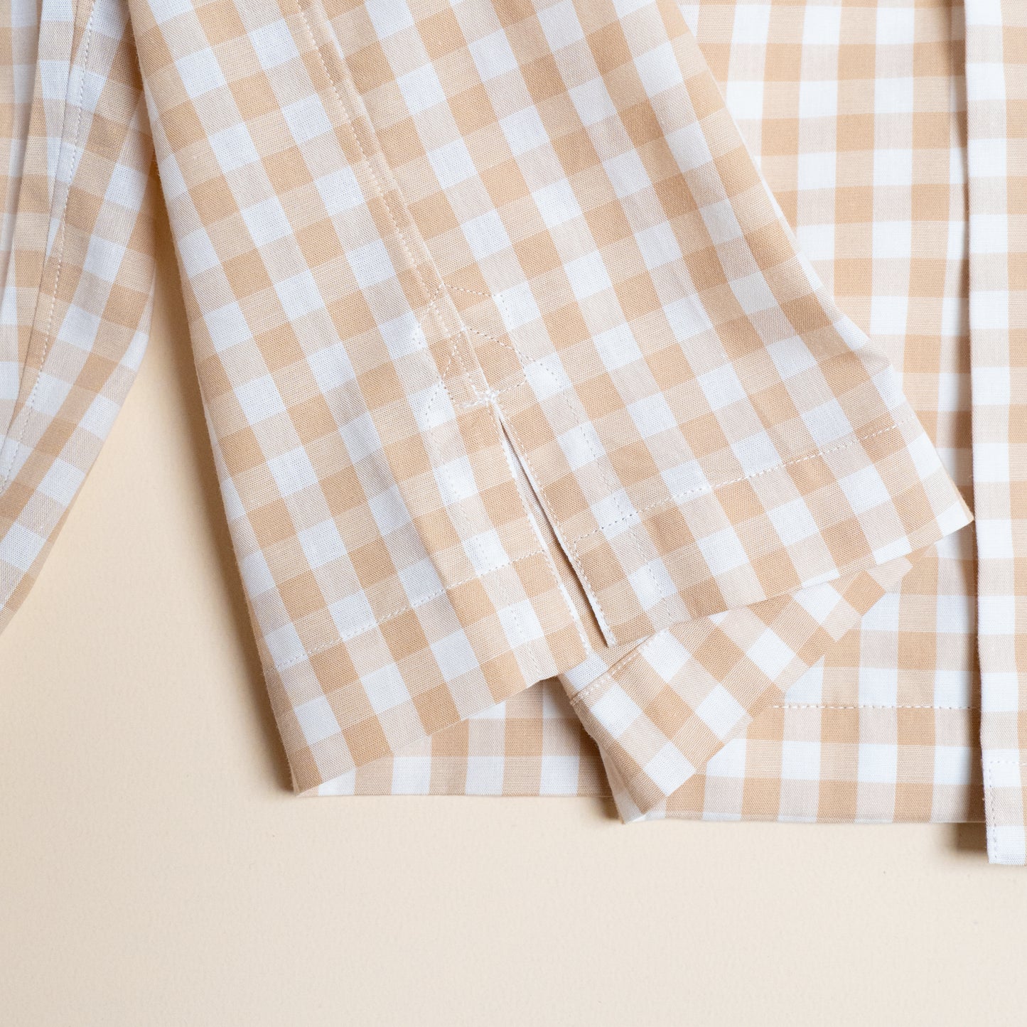<Made To Order> GINGHAM CHECK OPEN COLLAR SHIRT BEIGE
