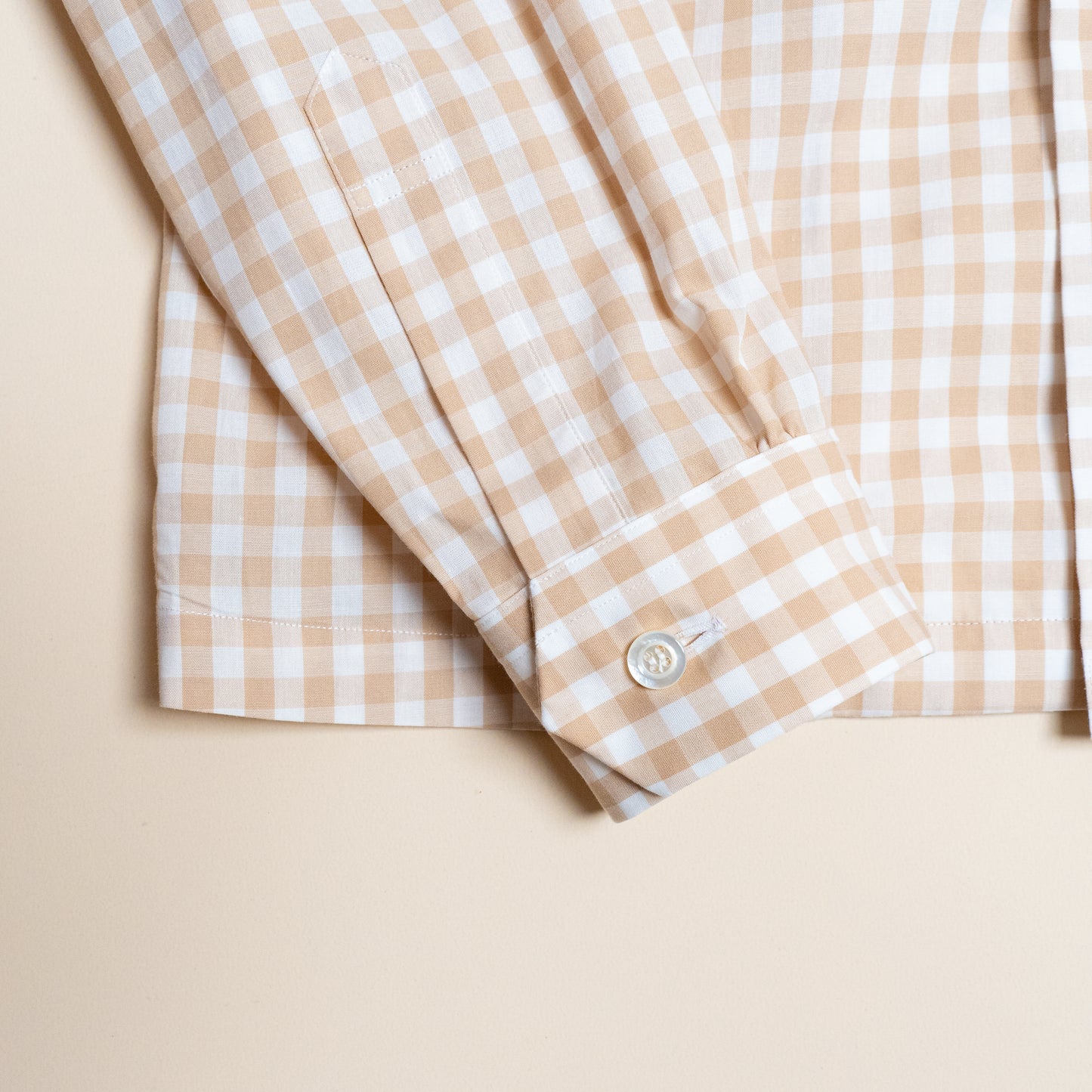 <Made To Order> GINGHAM CHECK OPEN COLLAR SHIRT BEIGE