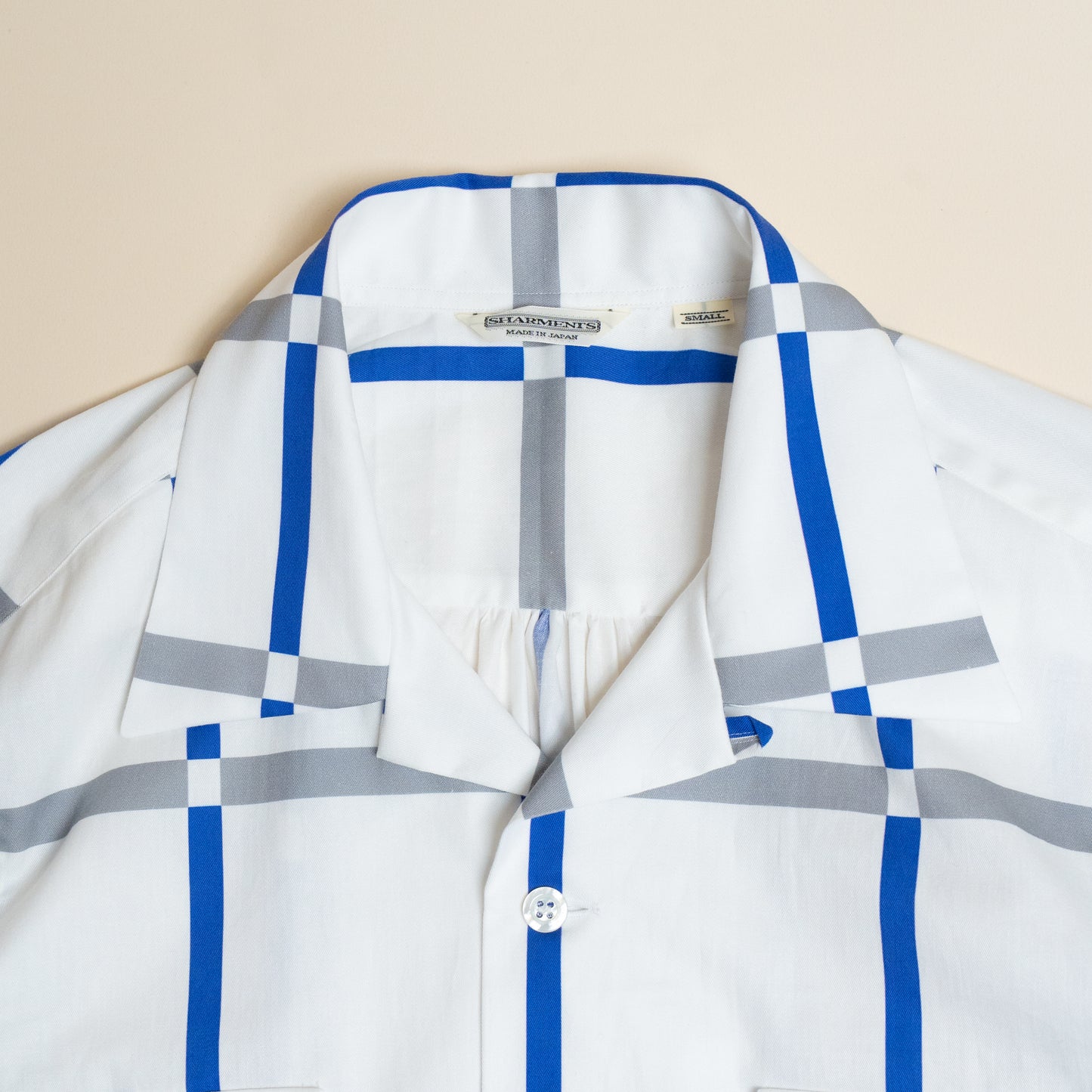 <Made To Order> COTTON PRINTED PLAIDS OPEN COLLAR SHIRT WHITE