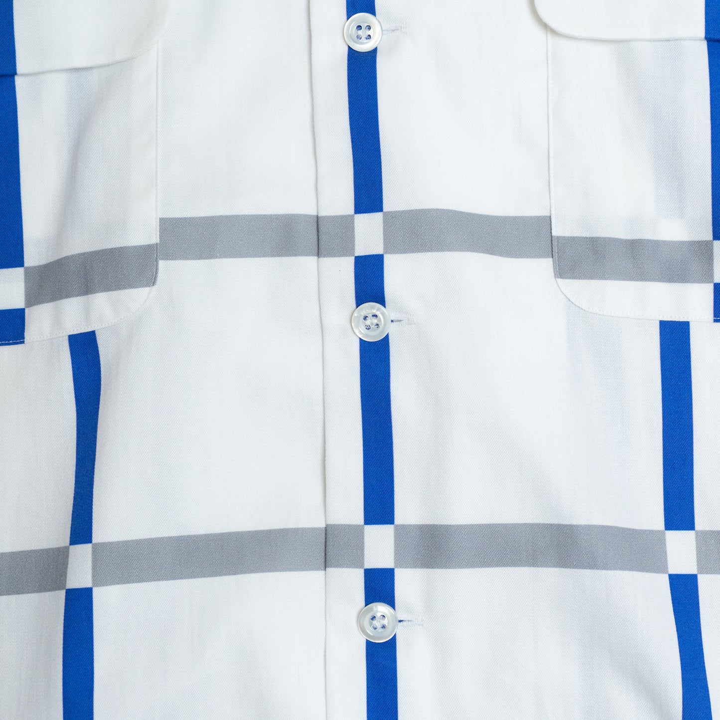 <Made To Order> COTTON PRINTED PLAIDS OPEN COLLAR SHIRT WHITE