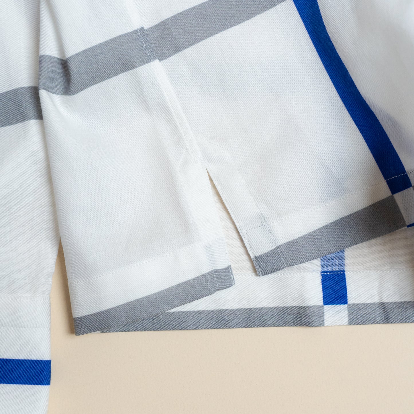 <Made To Order> COTTON PRINTED PLAIDS OPEN COLLAR SHIRT WHITE
