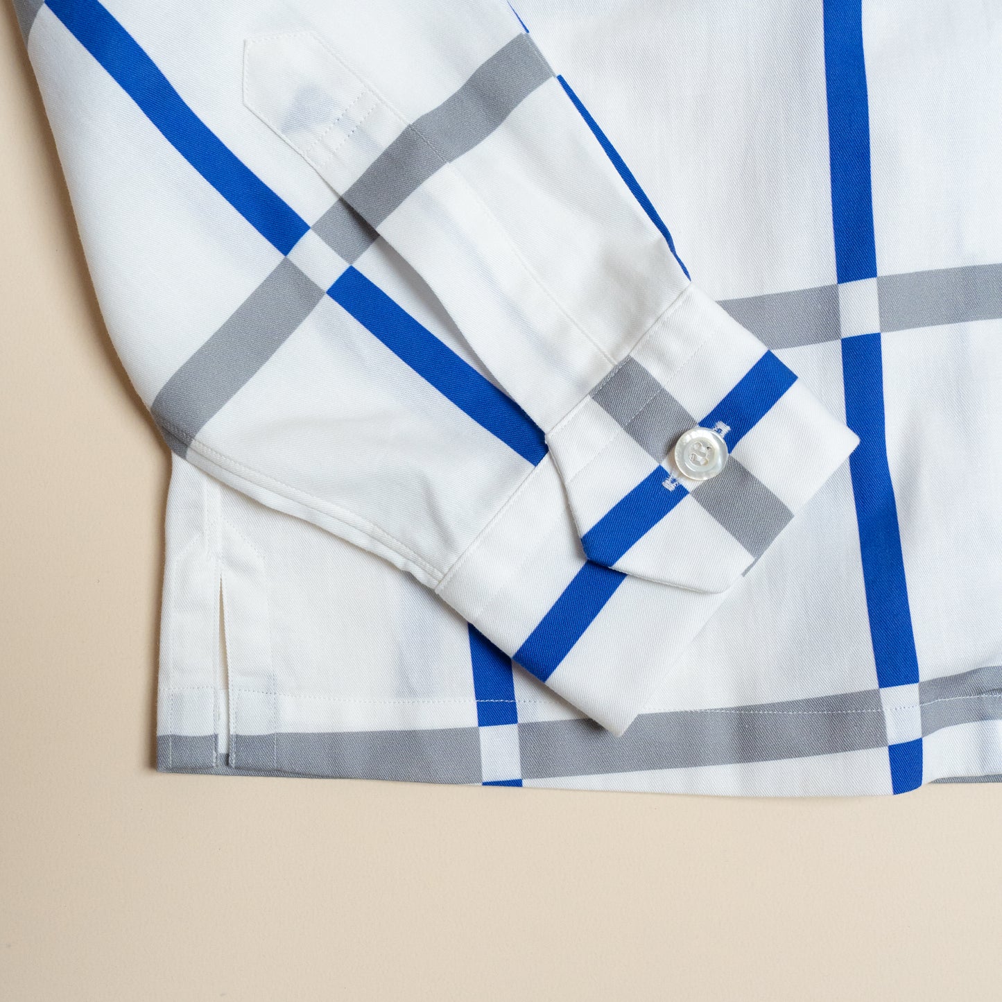 <Made To Order> COTTON PRINTED PLAIDS OPEN COLLAR SHIRT WHITE