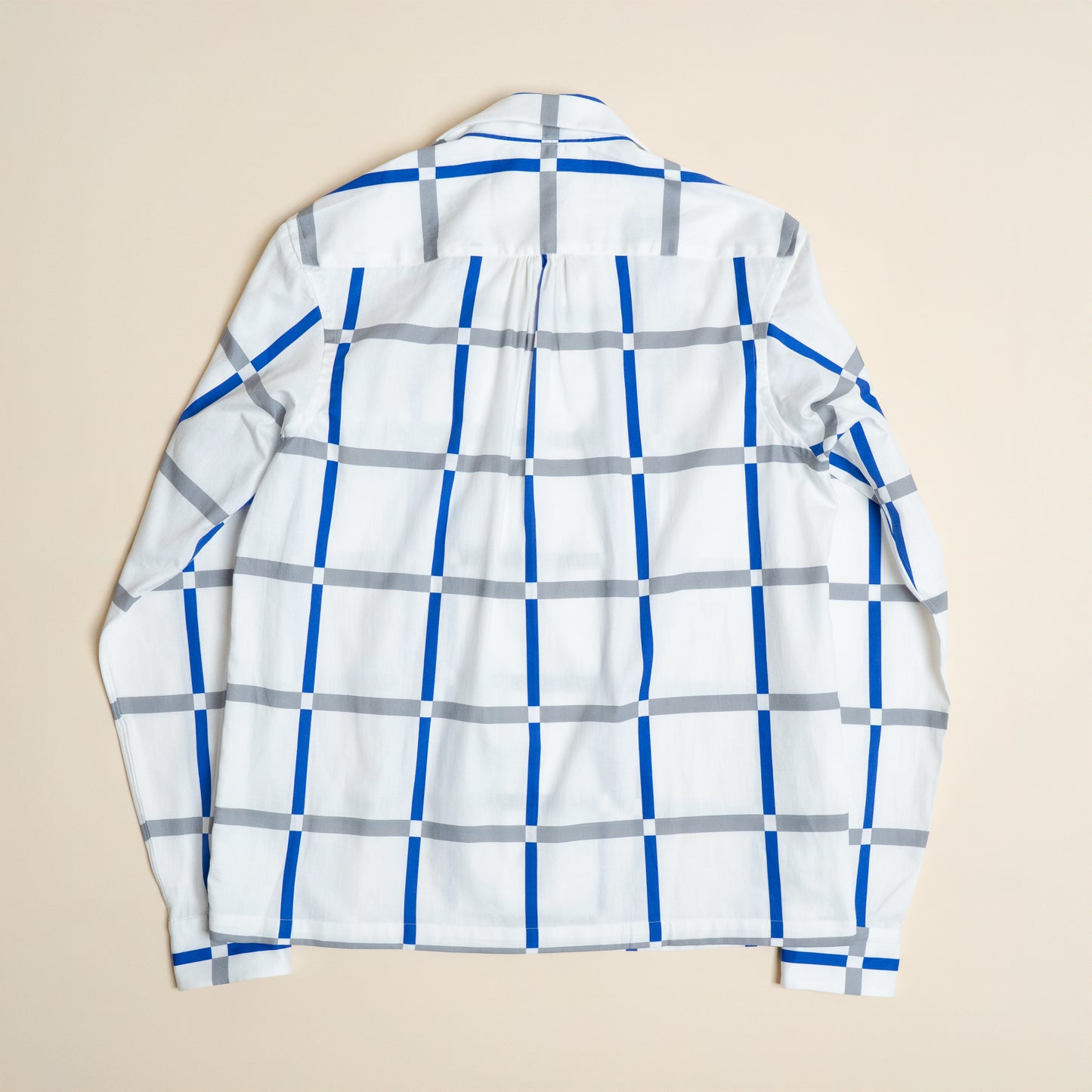 <Made To Order> COTTON PRINTED PLAIDS OPEN COLLAR SHIRT WHITE