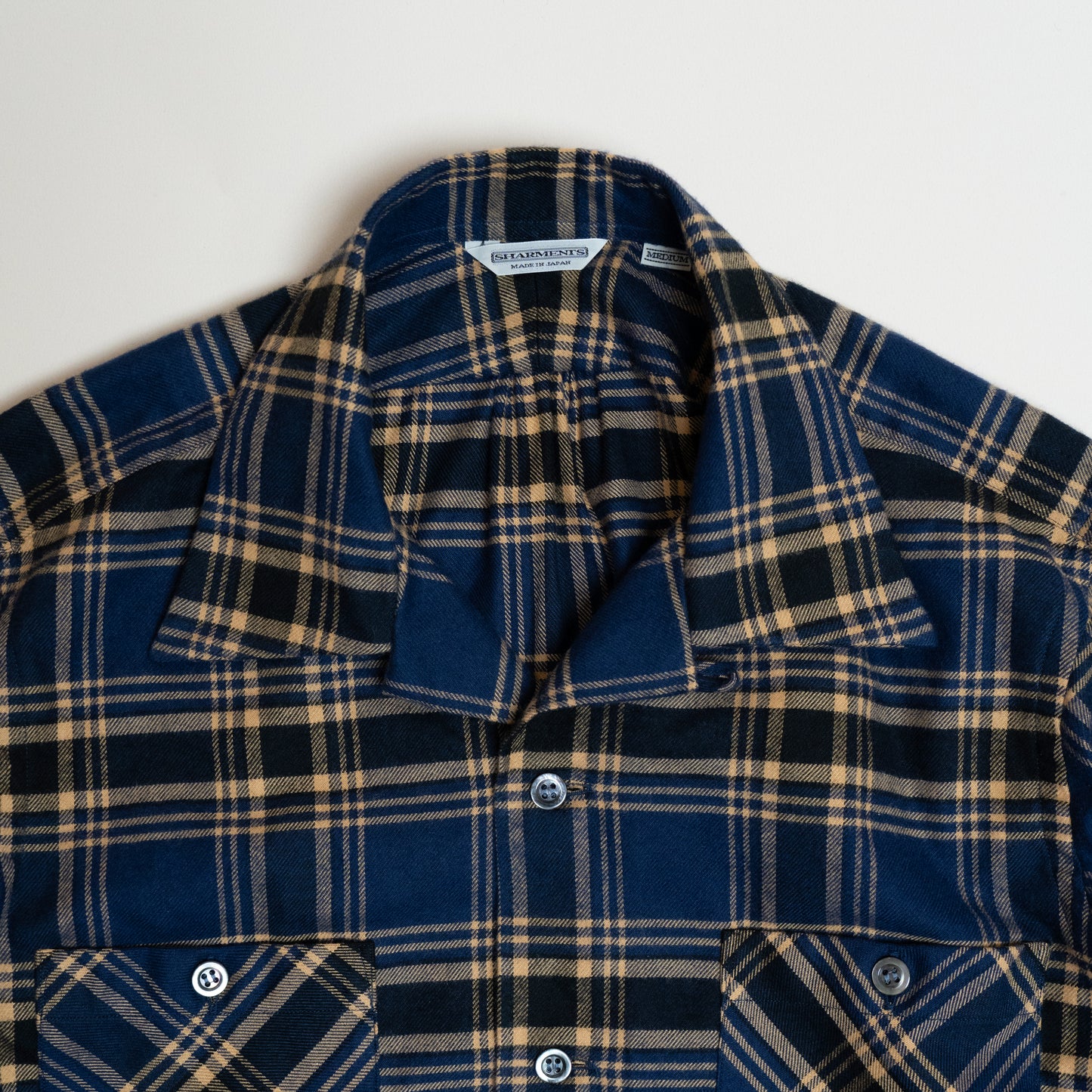<Made To Order> COTTON FLANNEL PLAID OPEN COLLAR SHIRT