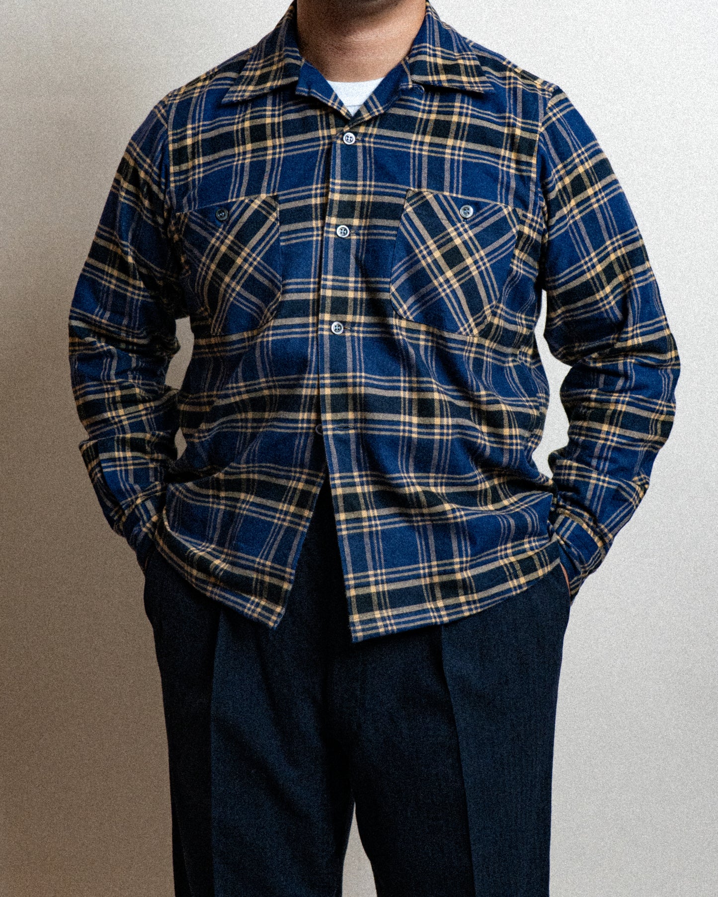 <Made To Order> COTTON FLANNEL PLAID OPEN COLLAR SHIRT