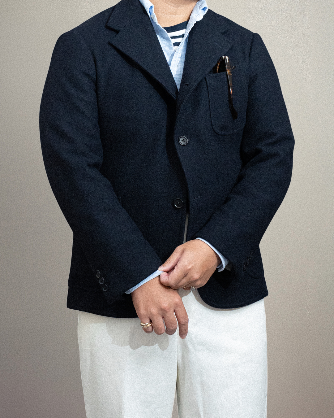 <Made To Order> SIGNATURE SACK JACKET "MELTON WOOL & CASHMERE" NAVY