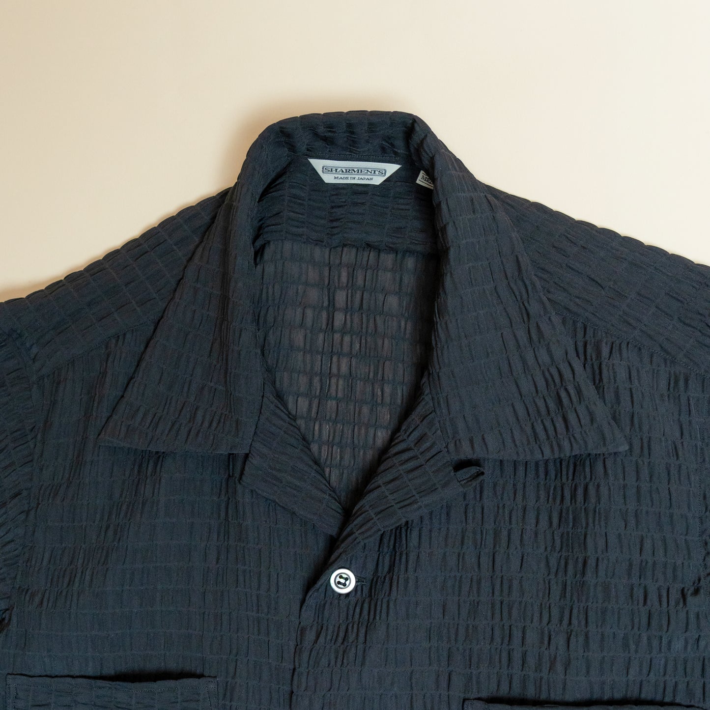 <Made To Order> CRASHED OPEN COLLAR SHEER SHIRT L/S BLACK