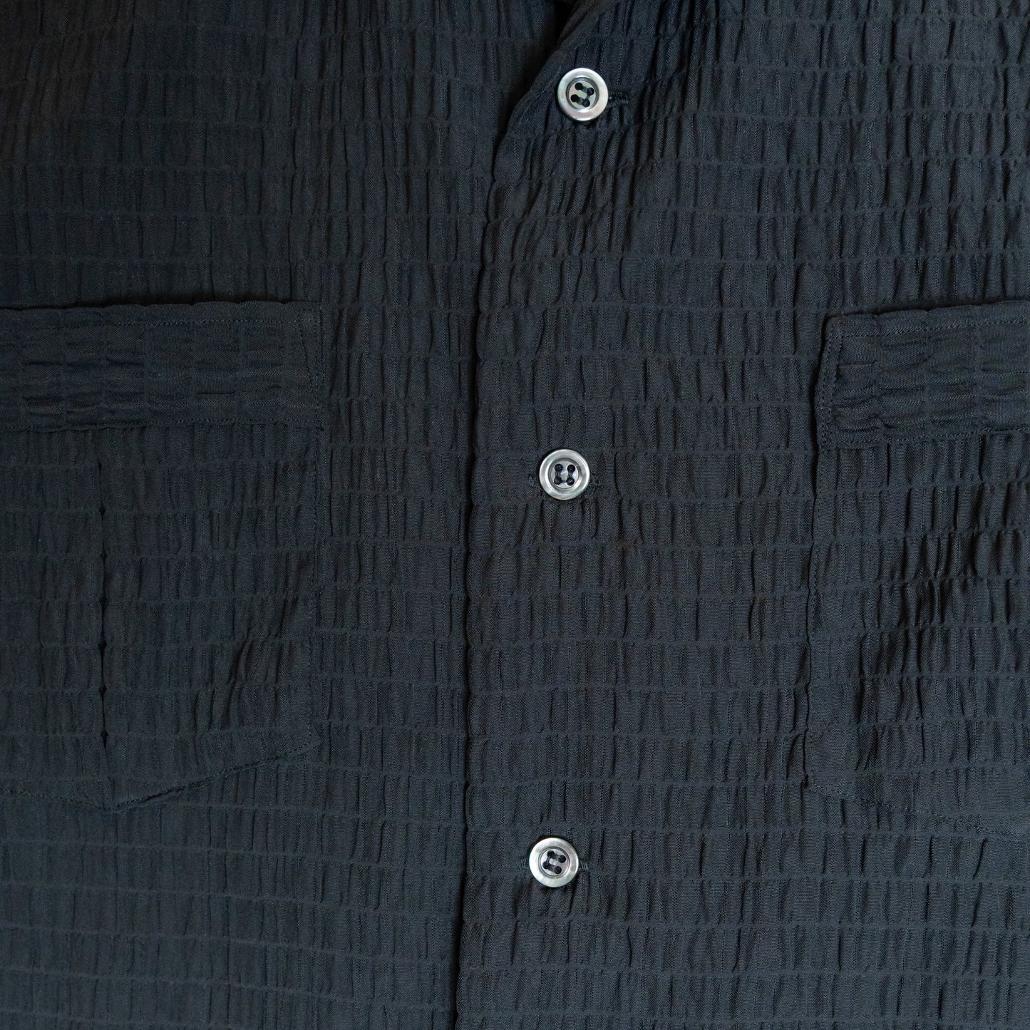 <Made To Order> CRASHED OPEN COLLAR SHEER SHIRT S/S BLACK