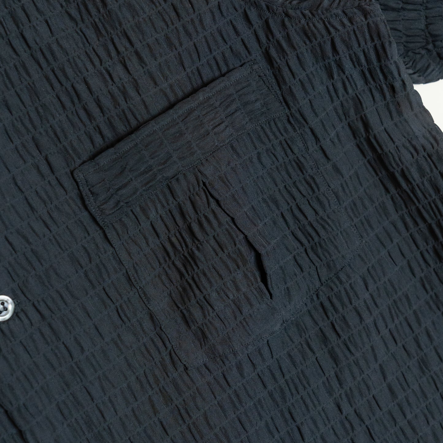 <Made To Order> CRASHED OPEN COLLAR SHEER SHIRT L/S BLACK