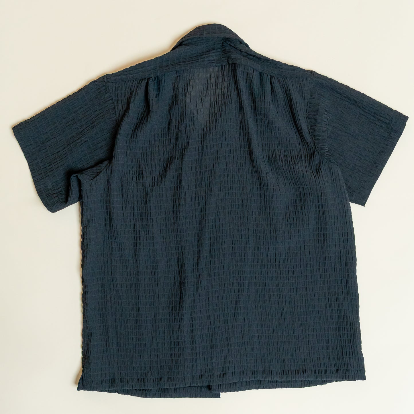 <Made To Order> CRASHED OPEN COLLAR SHEER SHIRT S/S BLACK