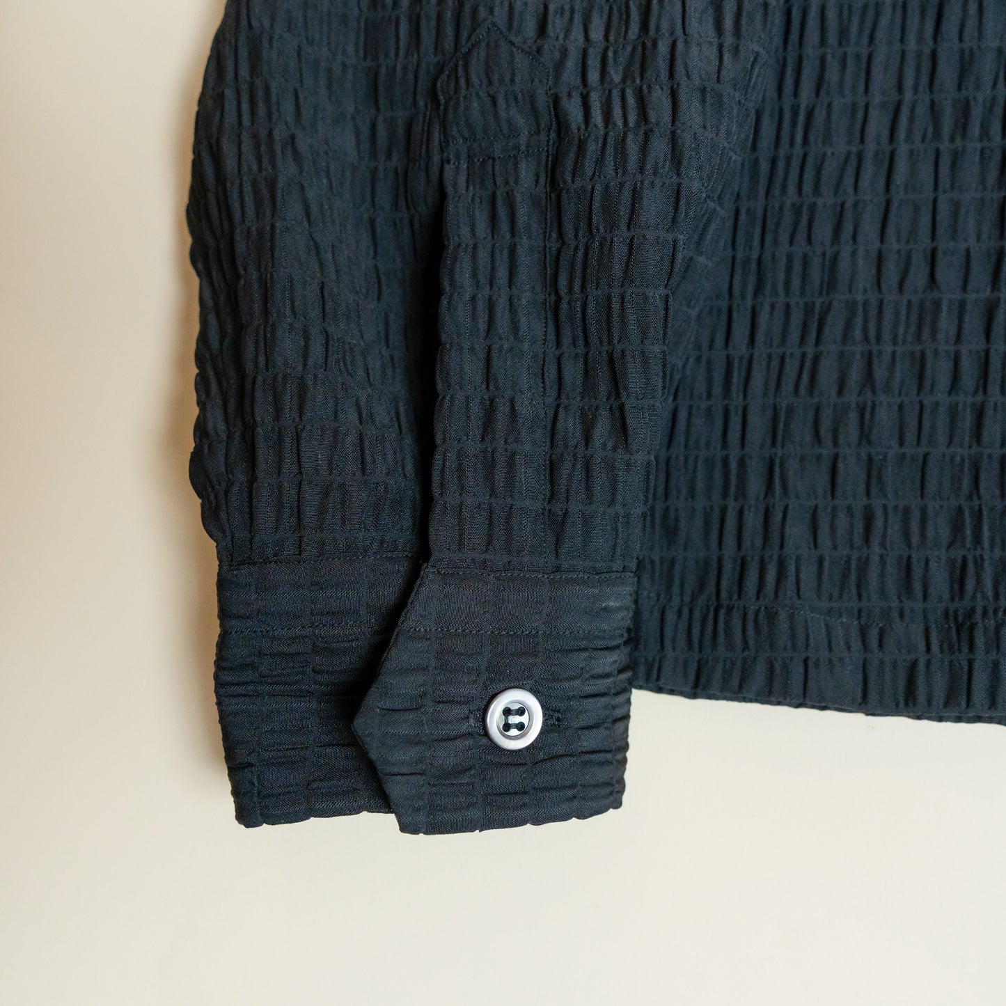 <Made To Order> CRASHED OPEN COLLAR SHEER SHIRT L/S BLACK