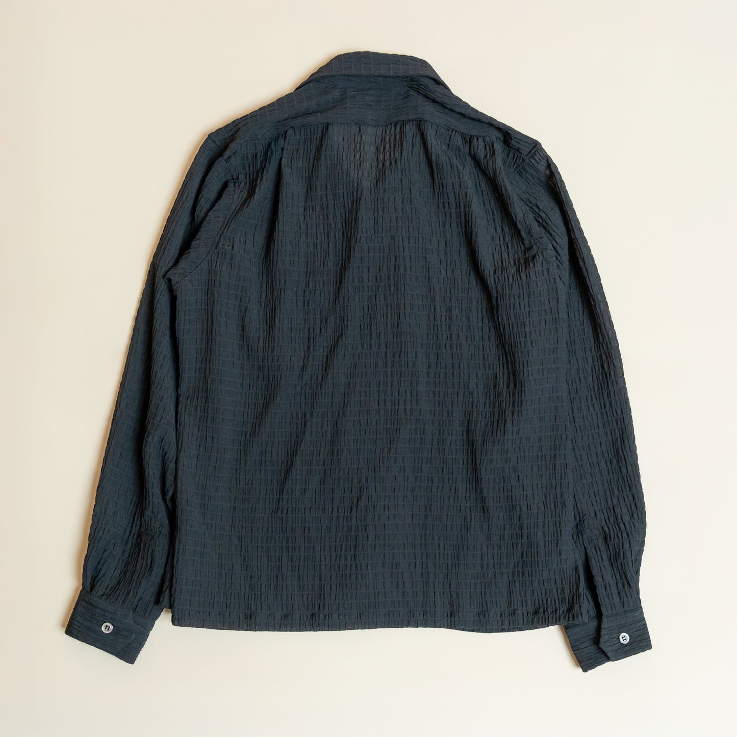 <Made To Order> CRASHED OPEN COLLAR SHEER SHIRT L/S BLACK