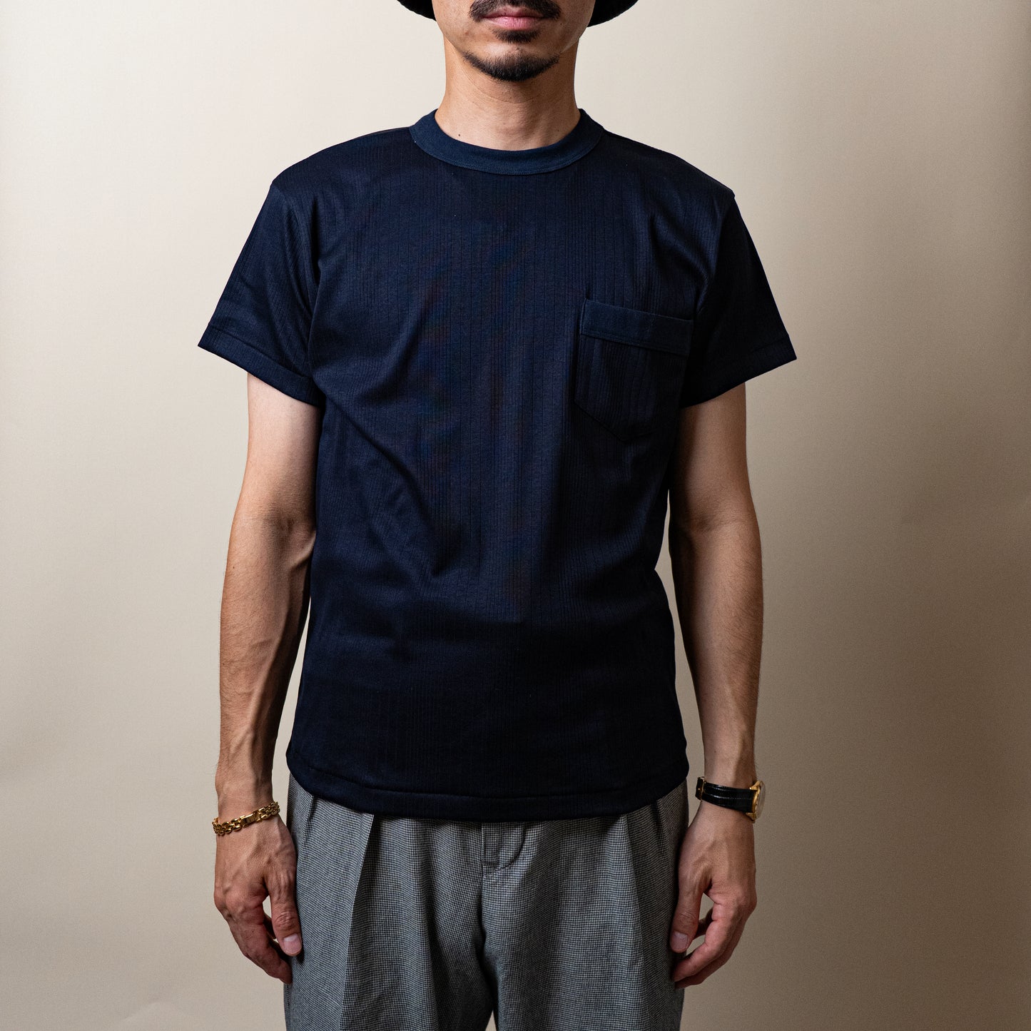 RANDOM RIB COTTON TEE SHIRT NAVY