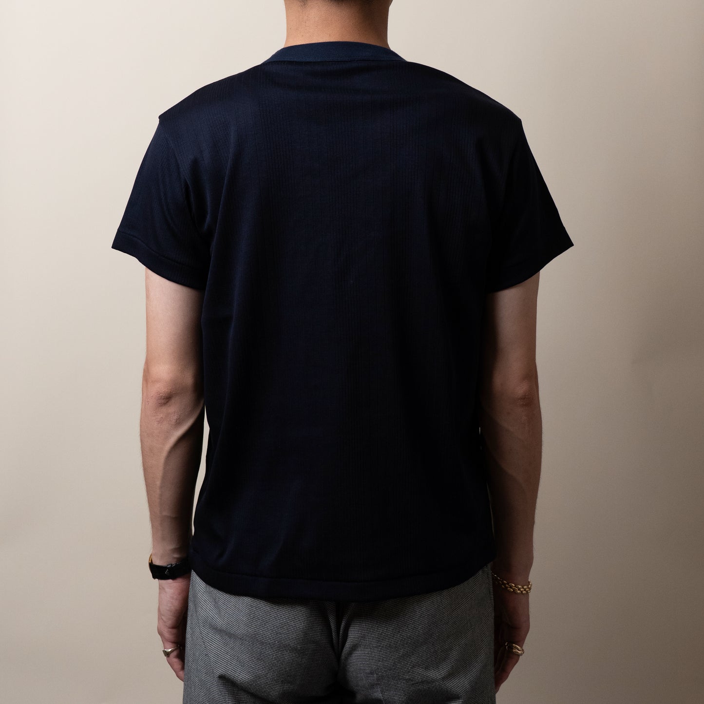 RANDOM RIB COTTON TEE SHIRT NAVY