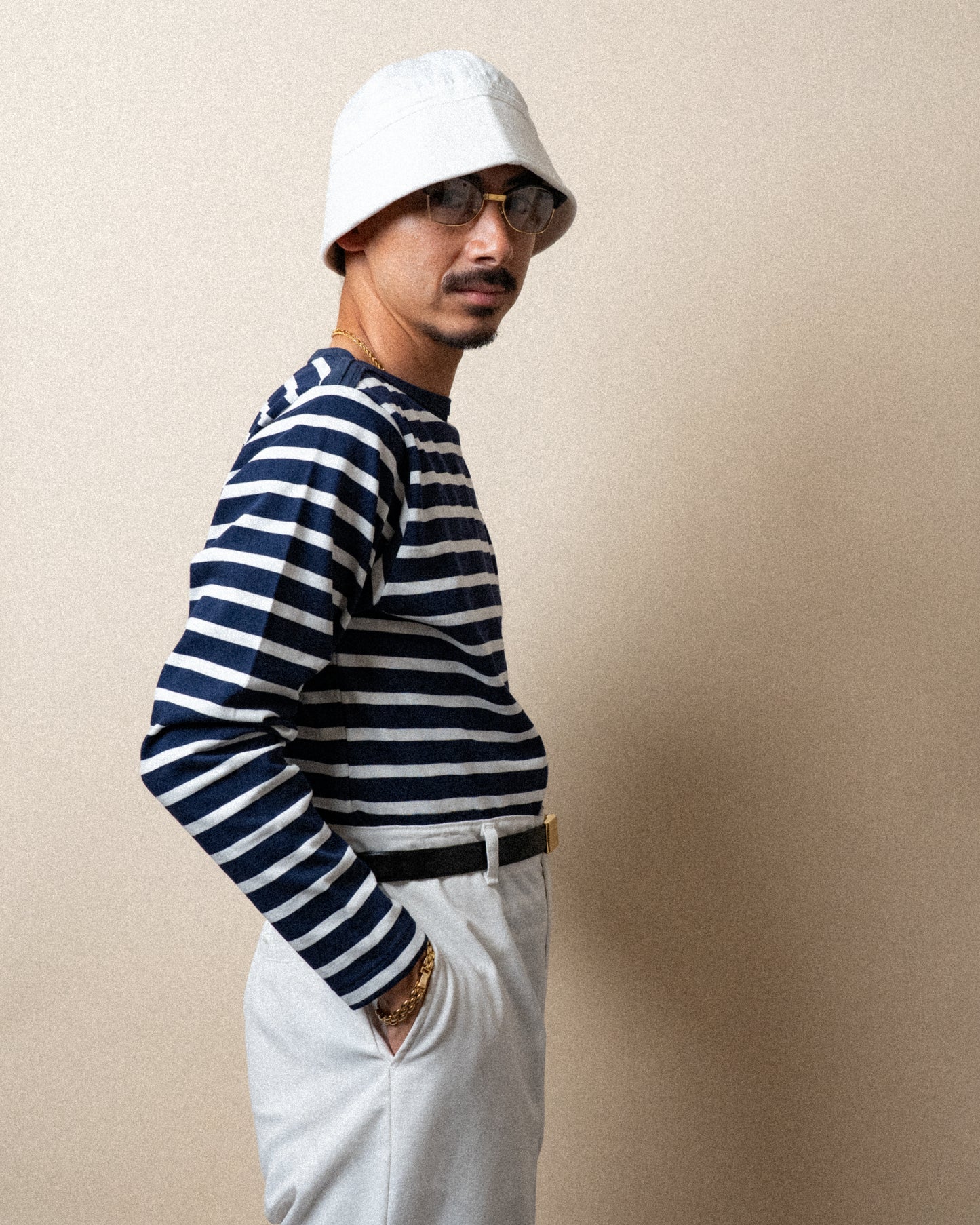 BRETON SHIRT "GERALD" NAVY × WHITE BORDER L/S