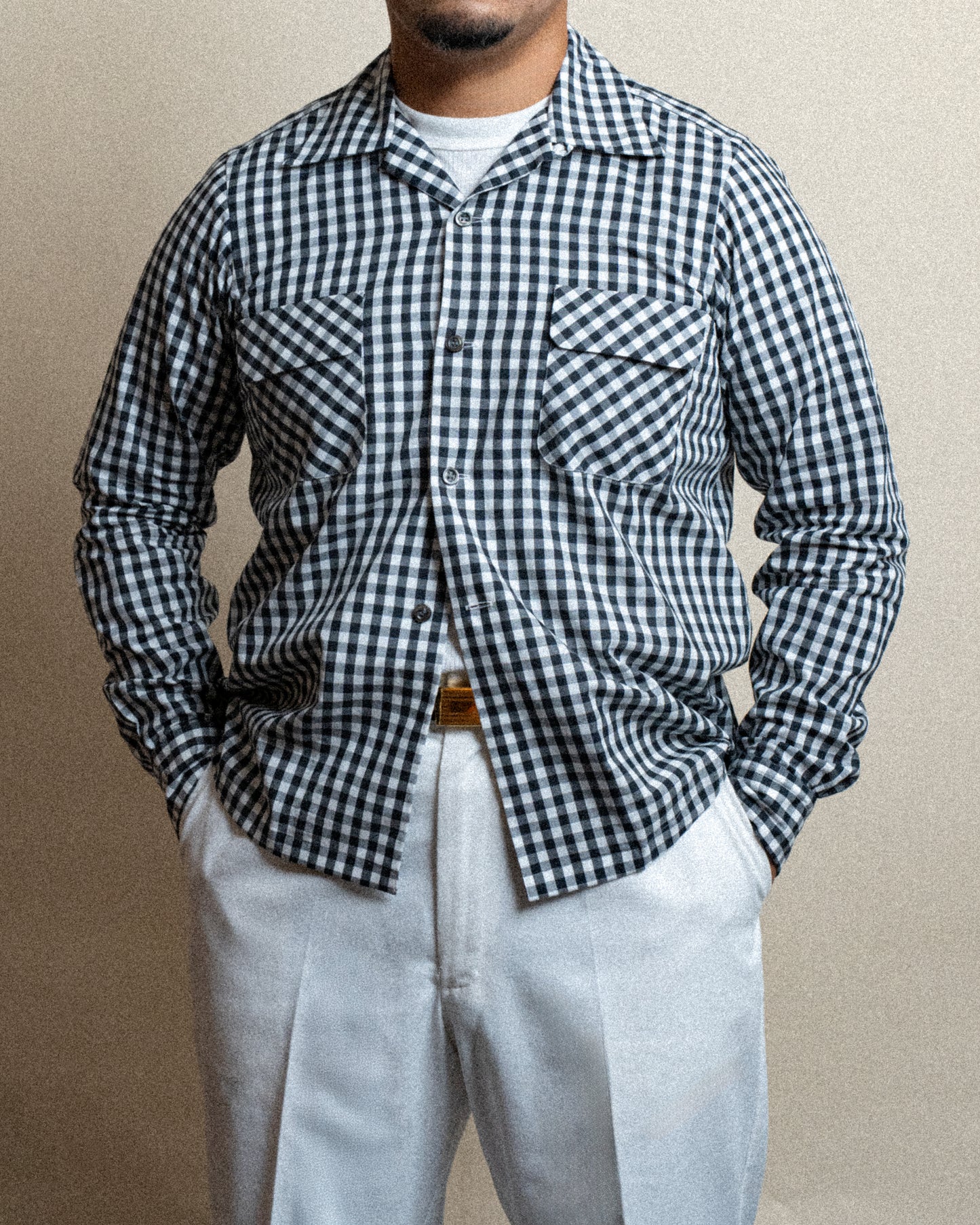<Made To Order> GINGHAM CHECK OPEN COLLAR SHIRT BLACK